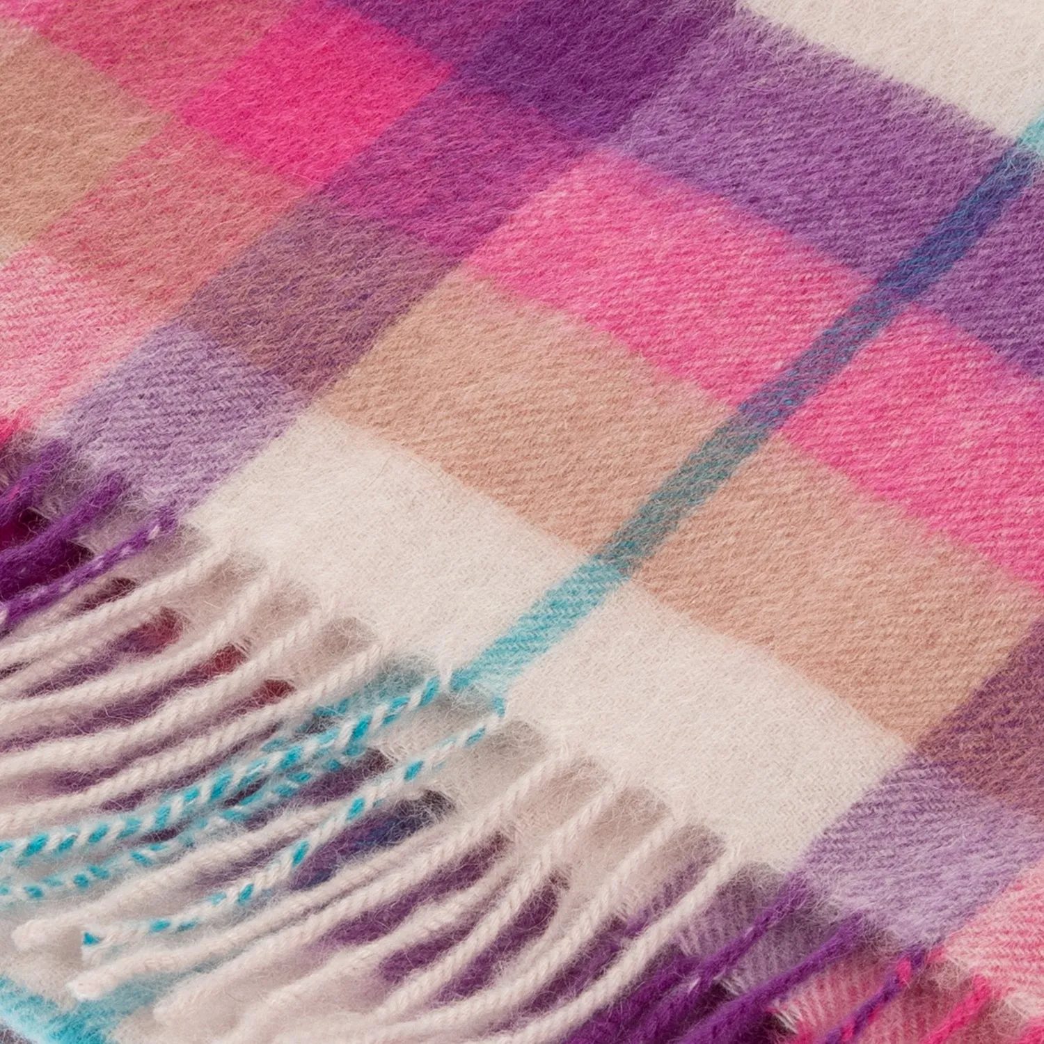 100% Cashmere Wide Tartan Scarf Galaxy Plaid Pink