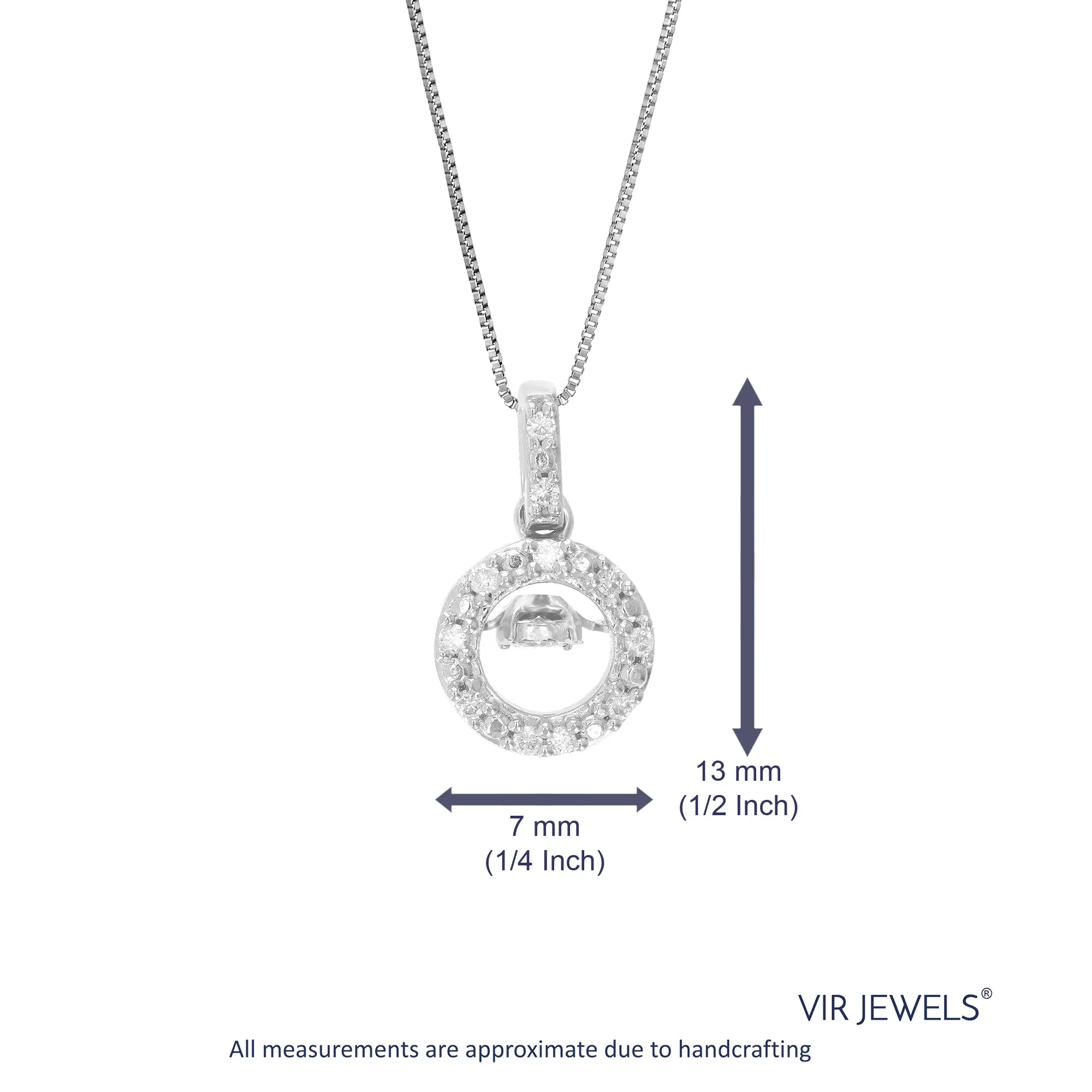 1/10 cttw Lab Grown Diamond Circle Pendant Necklace .925 Sterling Silver 1/4 Inch With 18 Inch Chain