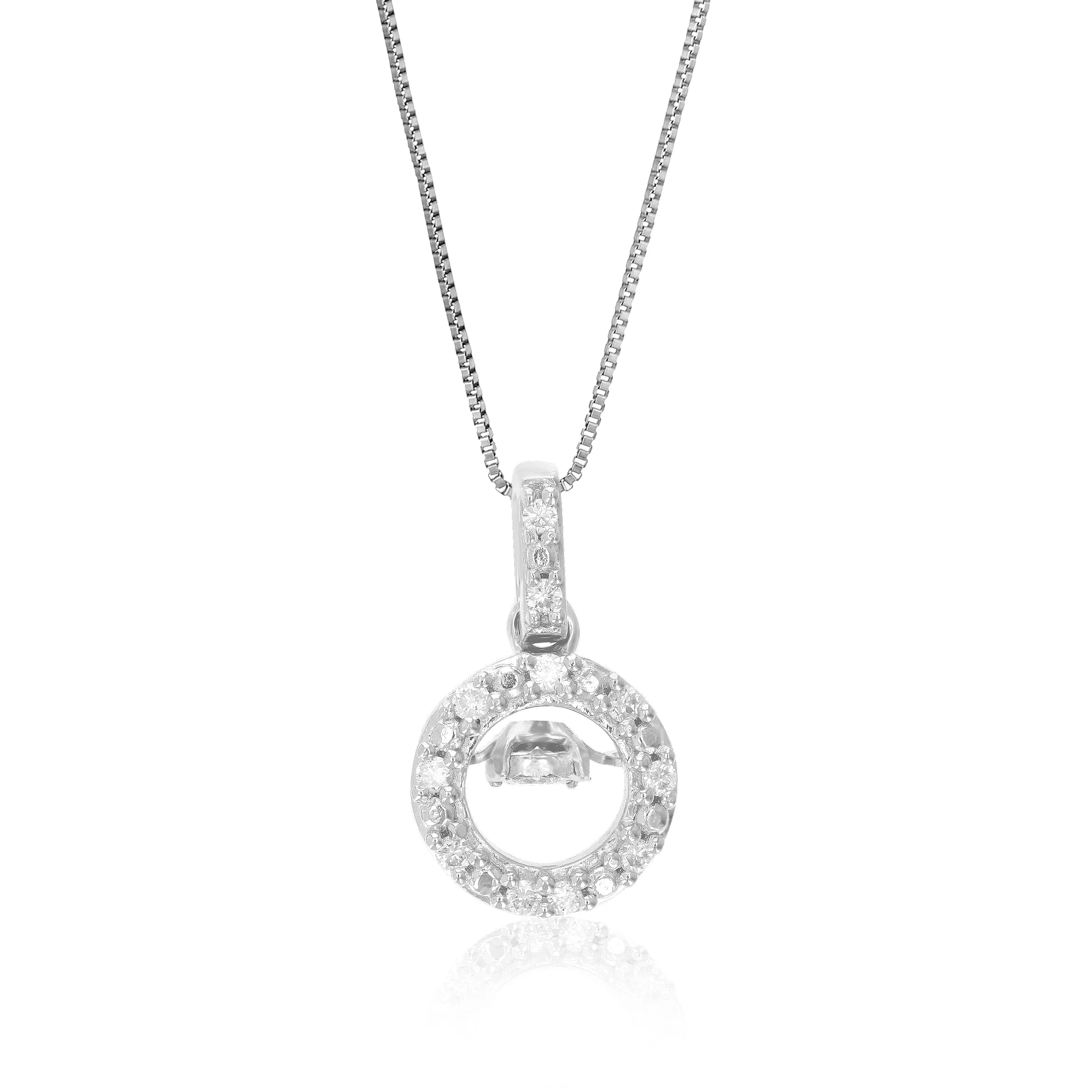 1/10 cttw Lab Grown Diamond Circle Pendant Necklace .925 Sterling Silver 1/4 Inch With 18 Inch Chain