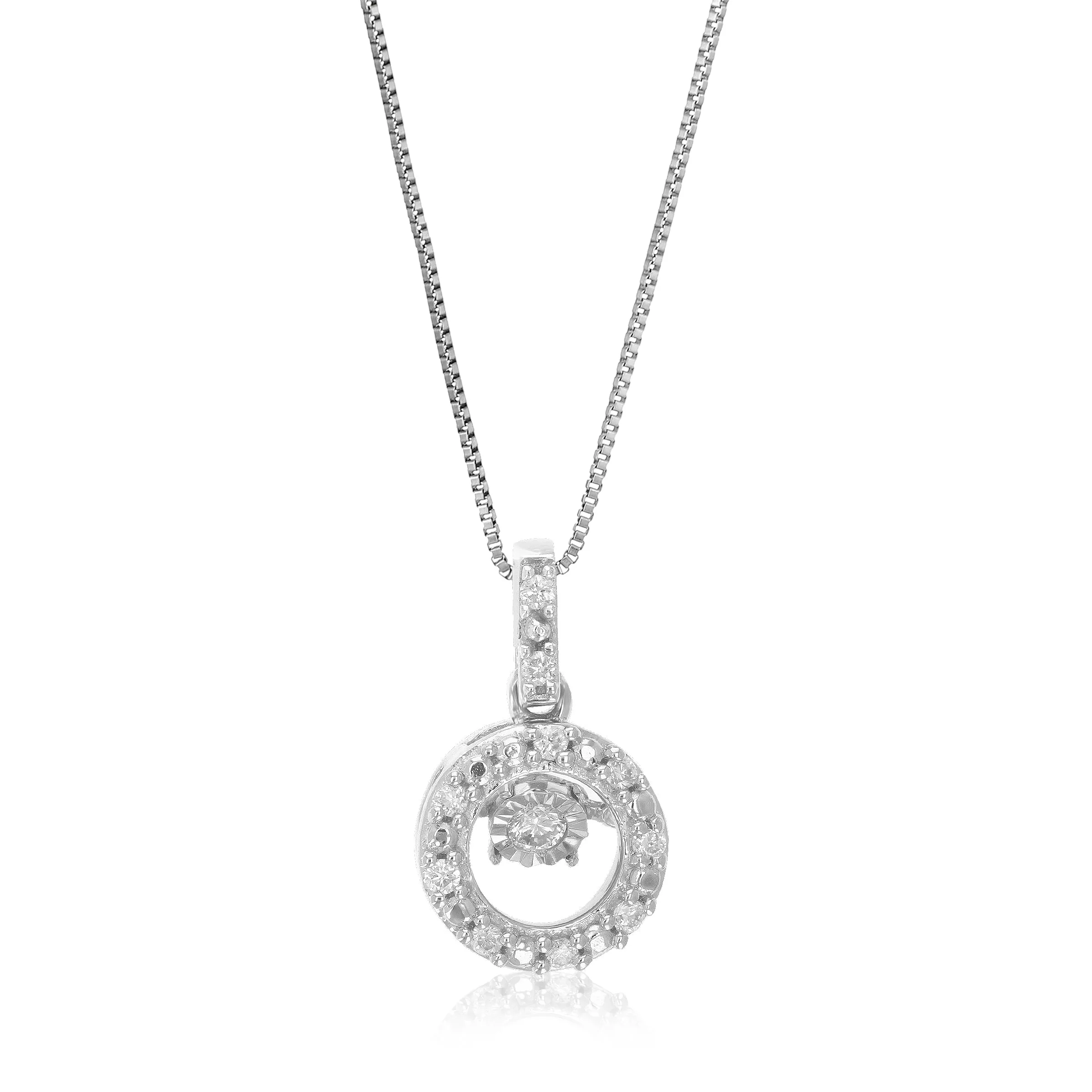 1/10 cttw Lab Grown Diamond Circle Pendant Necklace .925 Sterling Silver 1/4 Inch With 18 Inch Chain