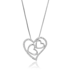 1/10 cttw Lab Grown Diamond Heart Pendant Necklace .925 Sterling Silver 2/3 Inch With 18 Inch Chain