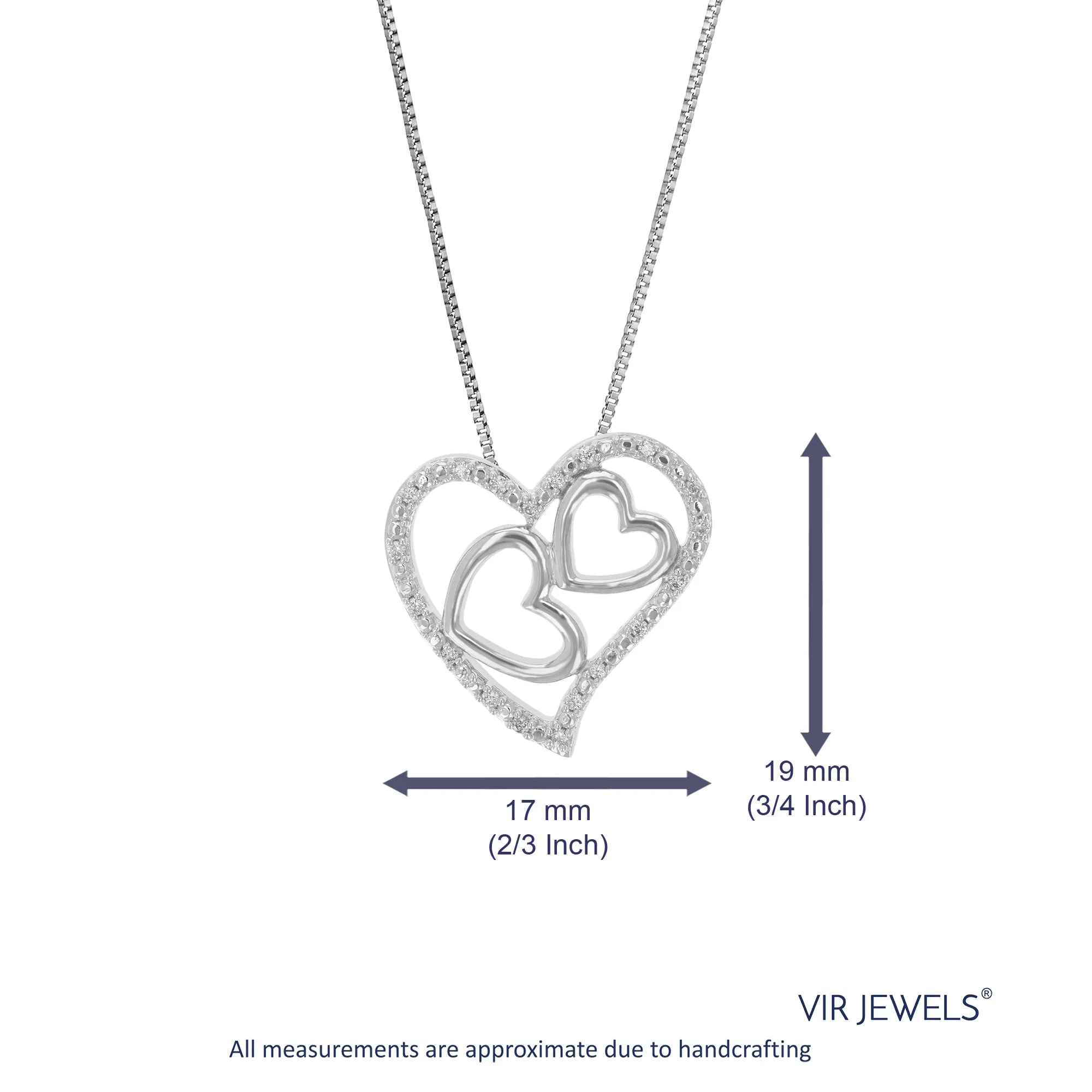 1/10 cttw Lab Grown Diamond Heart Pendant Necklace .925 Sterling Silver 2/3 Inch With 18 Inch Chain