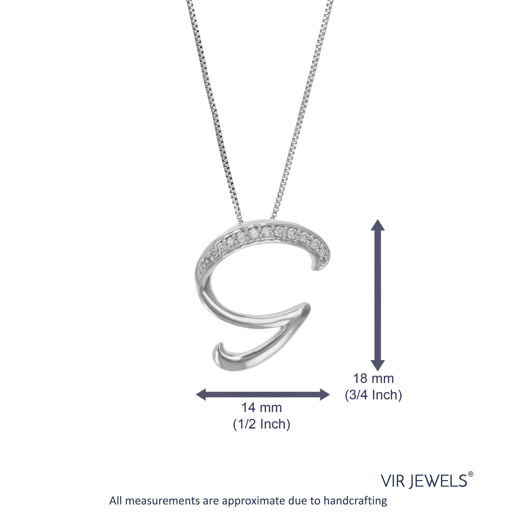 1/12 cttw Lab Grown Diamond Letter G Pendant Necklace .925 Sterling Silver 1/2 Inch With 18 Inch Chain