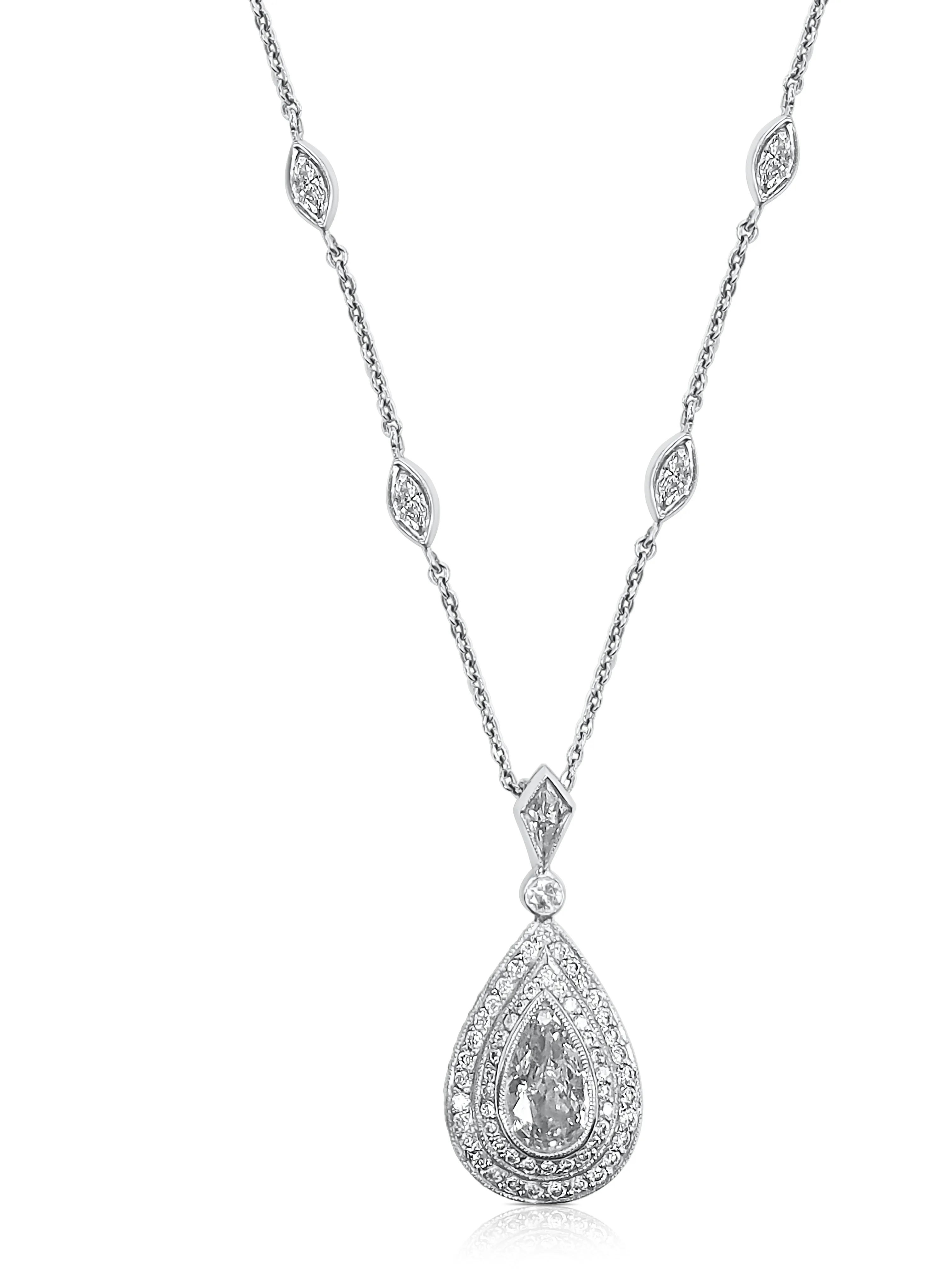 1.36 Carat Pear Lab Grown Diamond and 1.57 Carat Halo Platinum Necklace