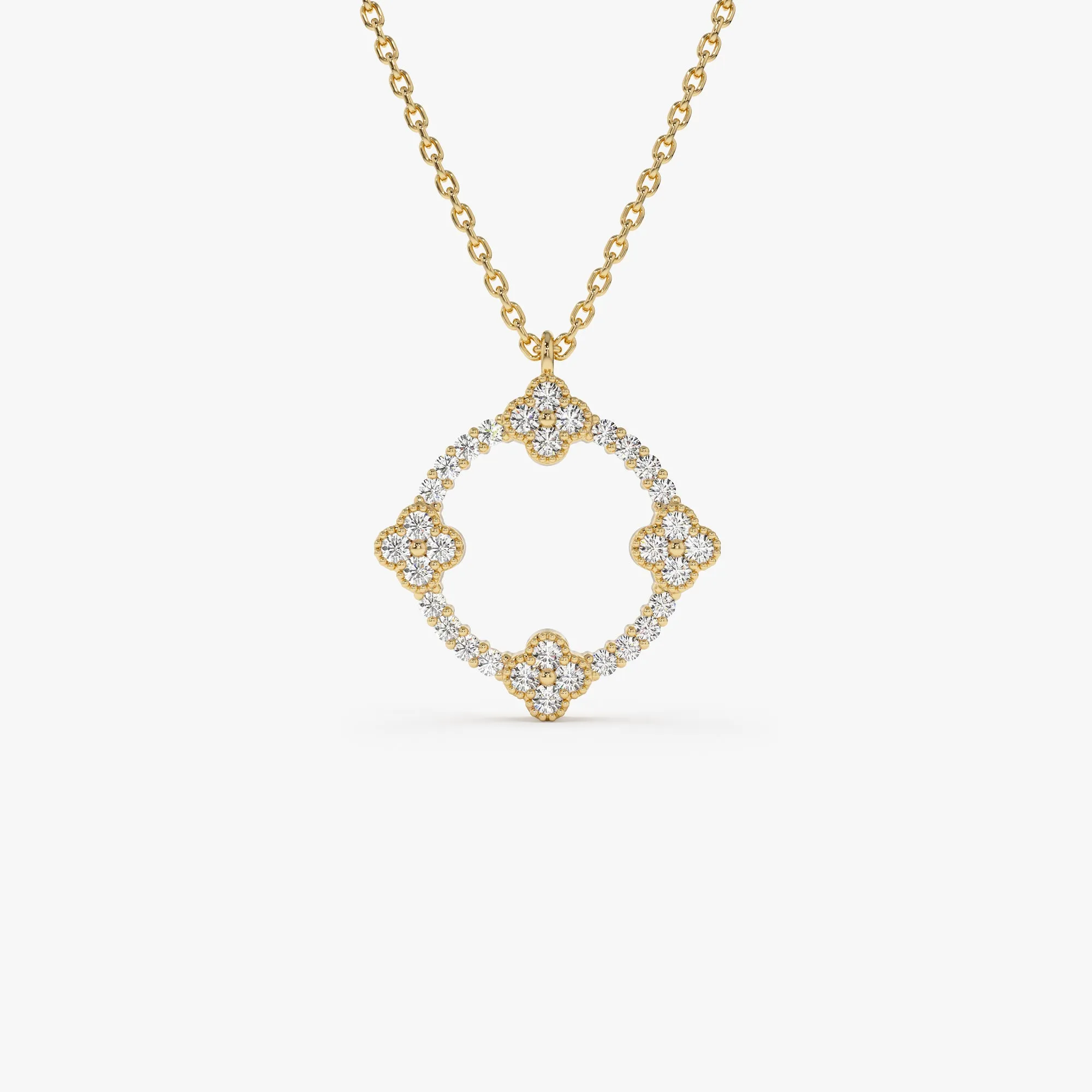 14k All Diamond Clover Circle Necklace