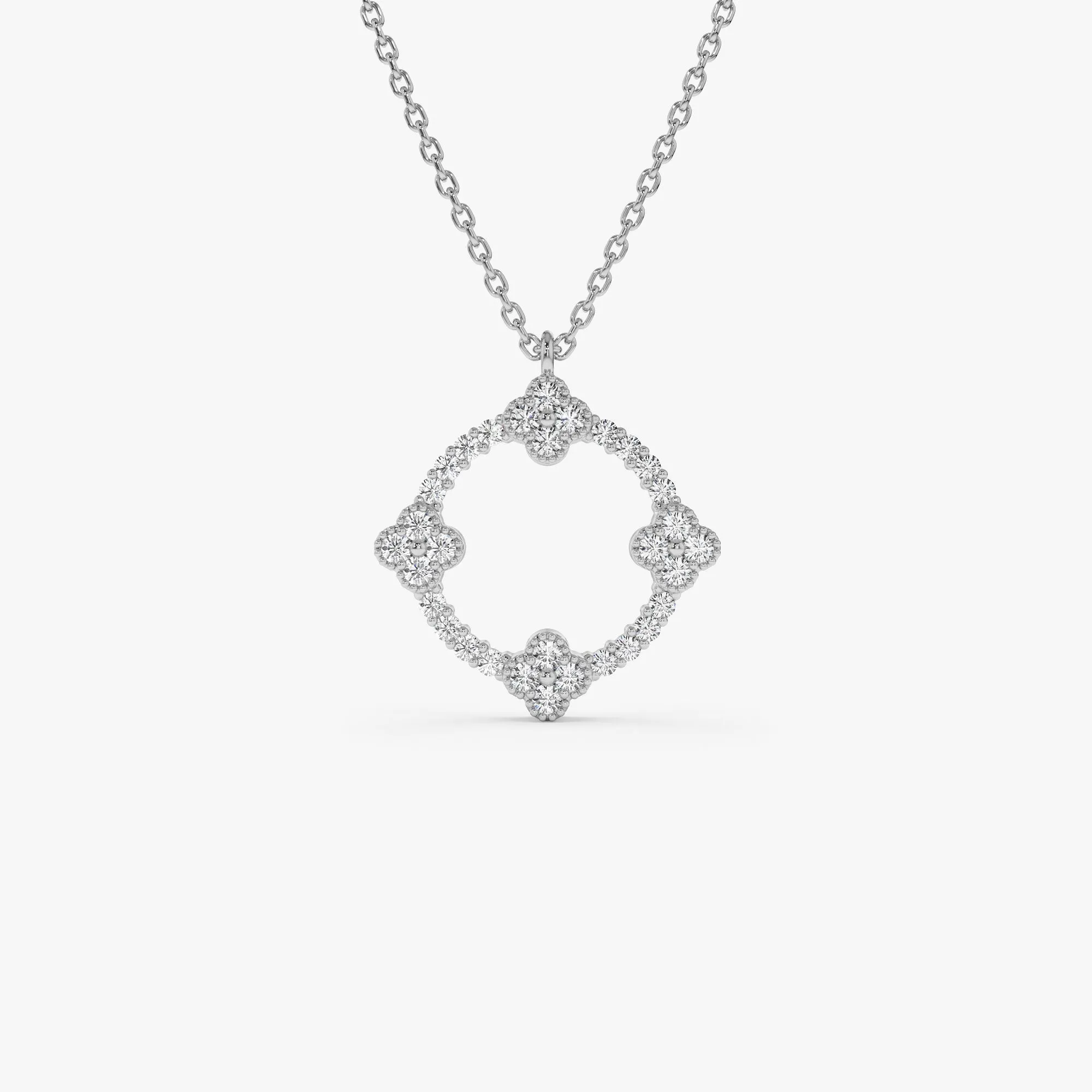 14k All Diamond Clover Circle Necklace