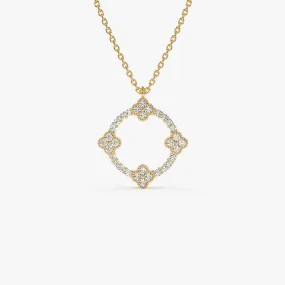 14k All Diamond Clover Circle Necklace