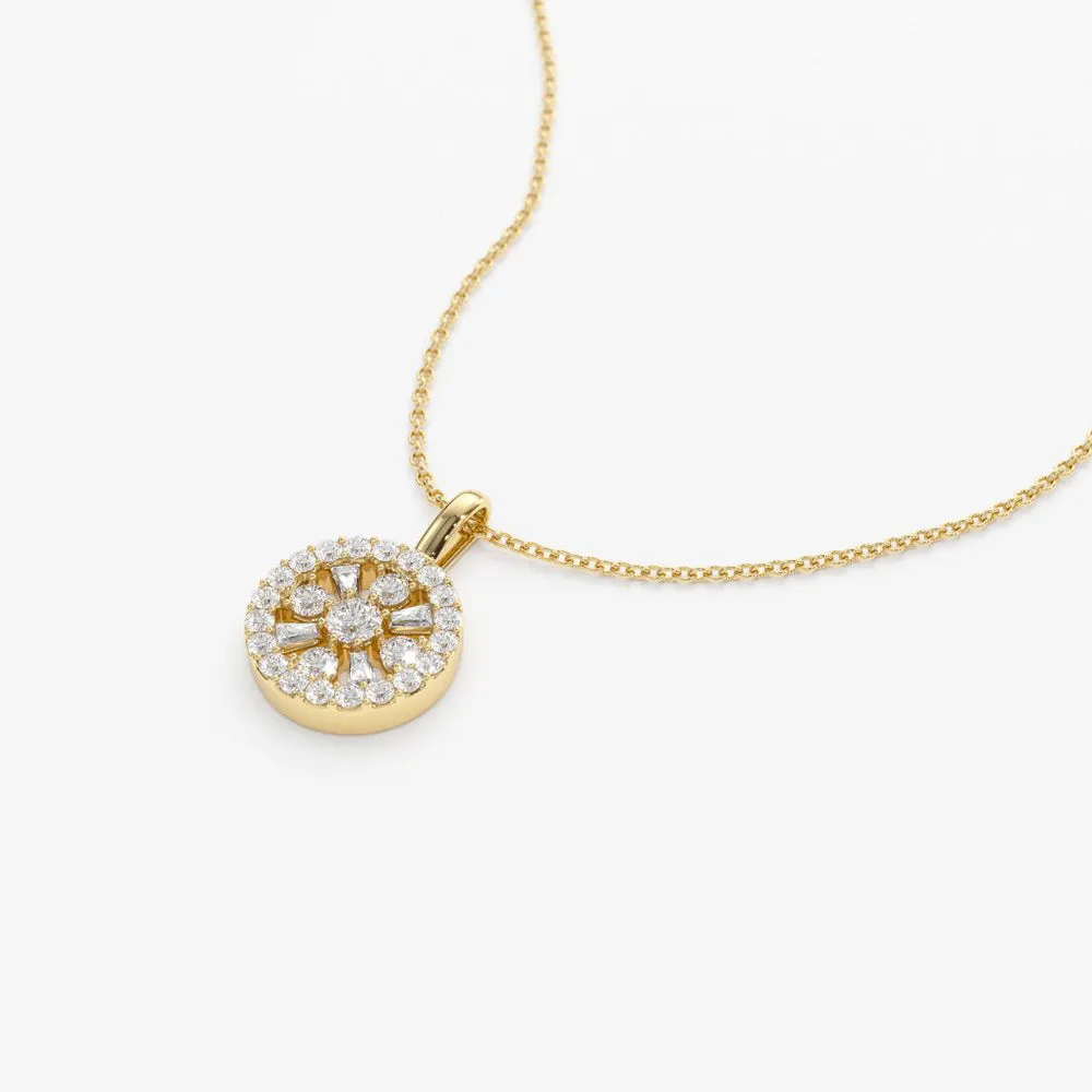 14K Baguette and Round Diamond Charm Necklace