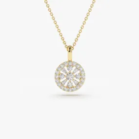 14K Baguette and Round Diamond Charm Necklace