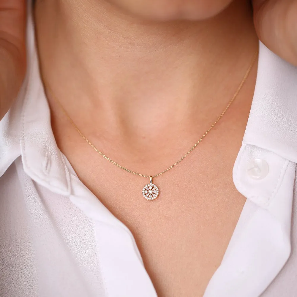 14K Baguette and Round Diamond Charm Necklace