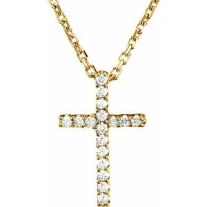 14K White .06 CTW Lab-Grown Diamond Petite Cross 16" Necklace