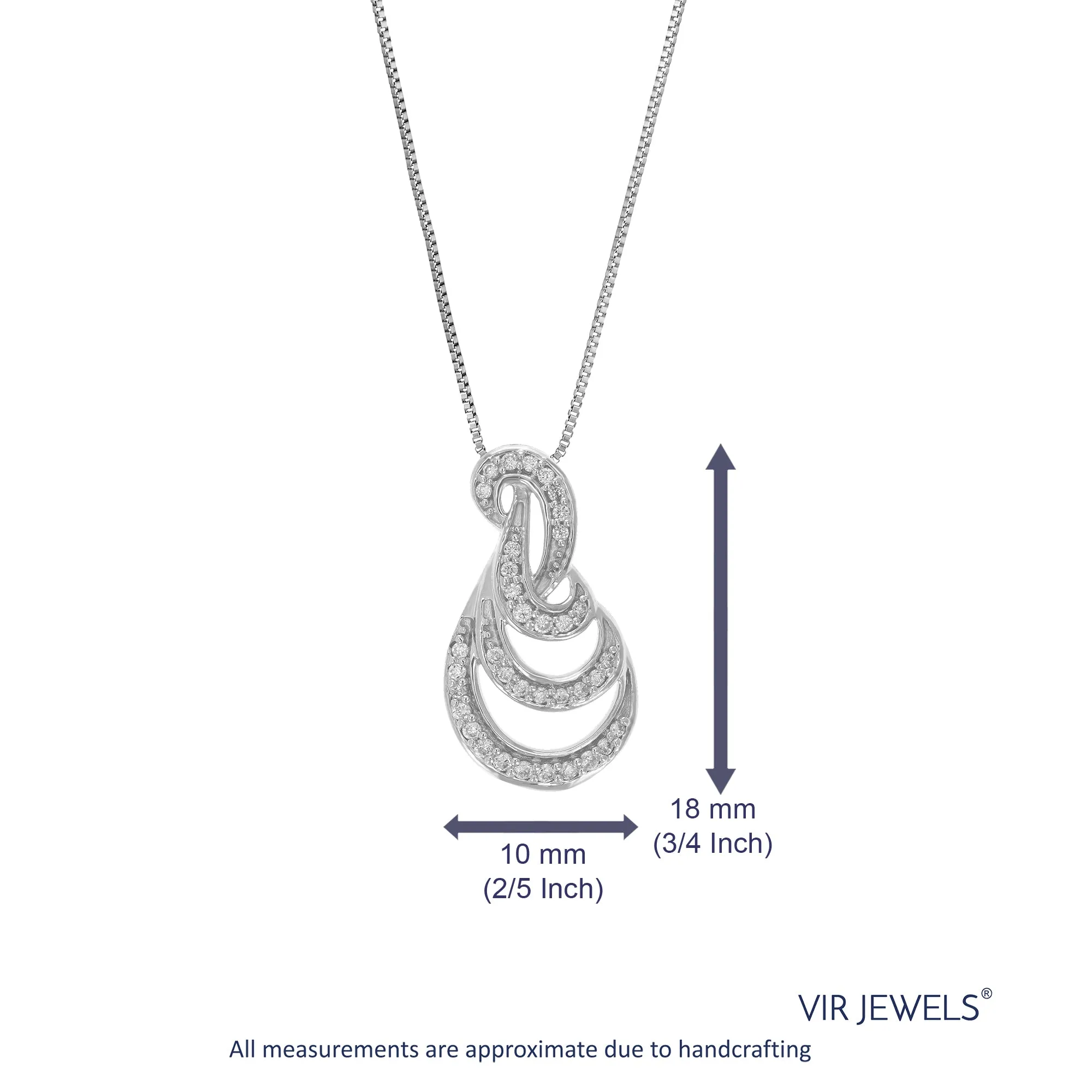 1/6 cttw Lab Grown Round Diamond Swirl Pendant Necklace .925 Sterling Silver 2/5 Inch With 18 Inch Chain