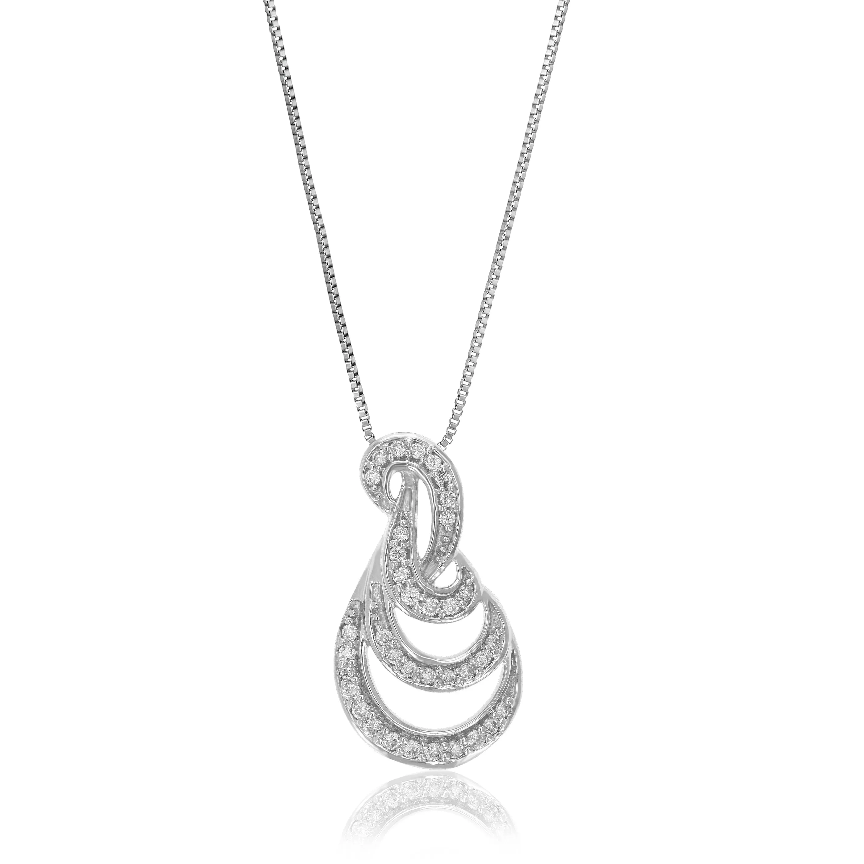 1/6 cttw Lab Grown Round Diamond Swirl Pendant Necklace .925 Sterling Silver 2/5 Inch With 18 Inch Chain