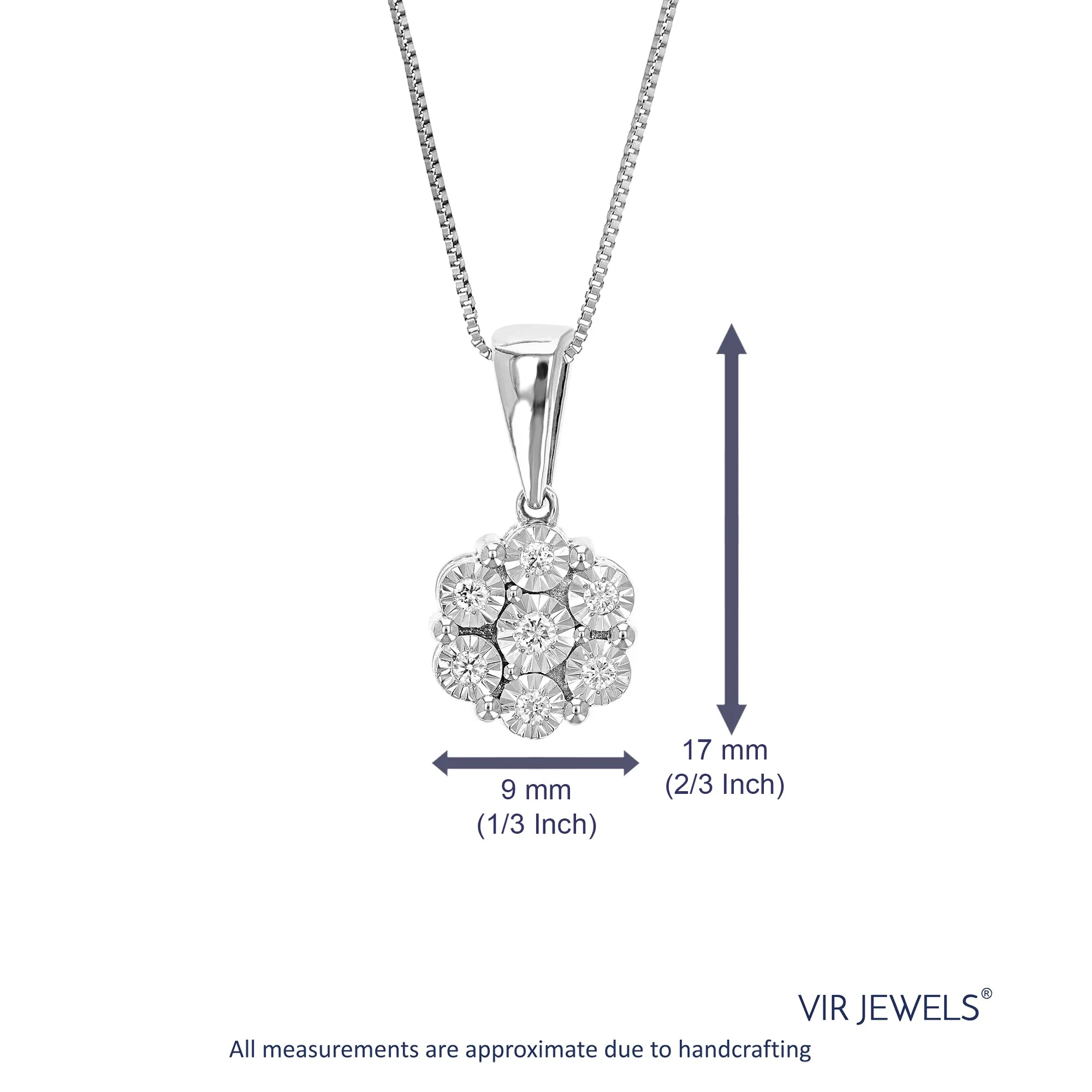 1/8 cttw Lab Grown Diamond Pendant Necklace .925 Sterling Silver 1/3 Inch With 18 Inch Chain