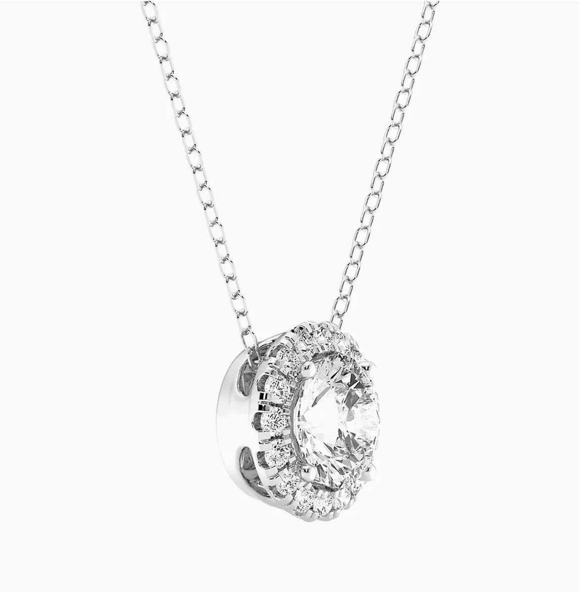 2.00 ct.Lab-Grown Diamond Halo Pendant Necklace in 14kt White Gold. 18" G/Vs