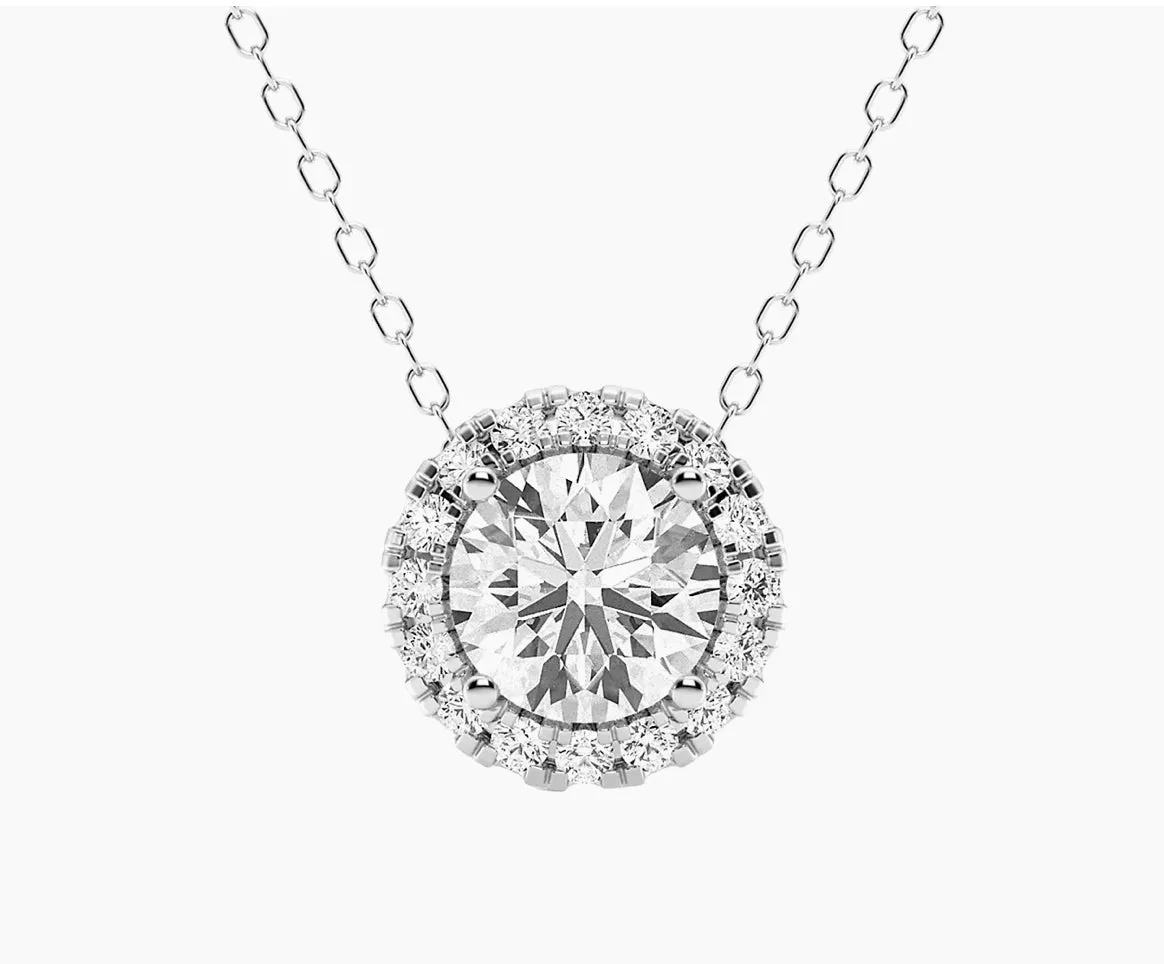 2.00 ct.Lab-Grown Diamond Halo Pendant Necklace in 14kt White Gold. 18" G/Vs