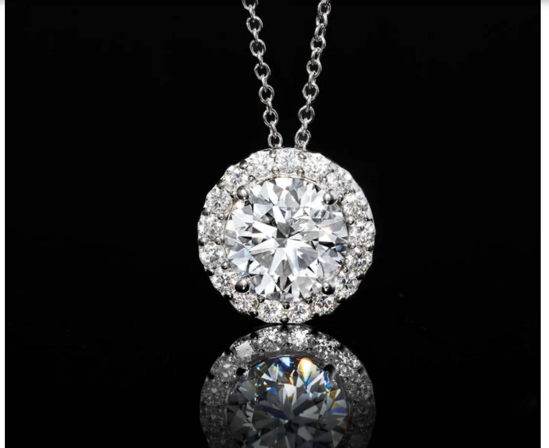 2.00 ct.Lab-Grown Diamond Halo Pendant Necklace in 14kt White Gold. 18" G/Vs