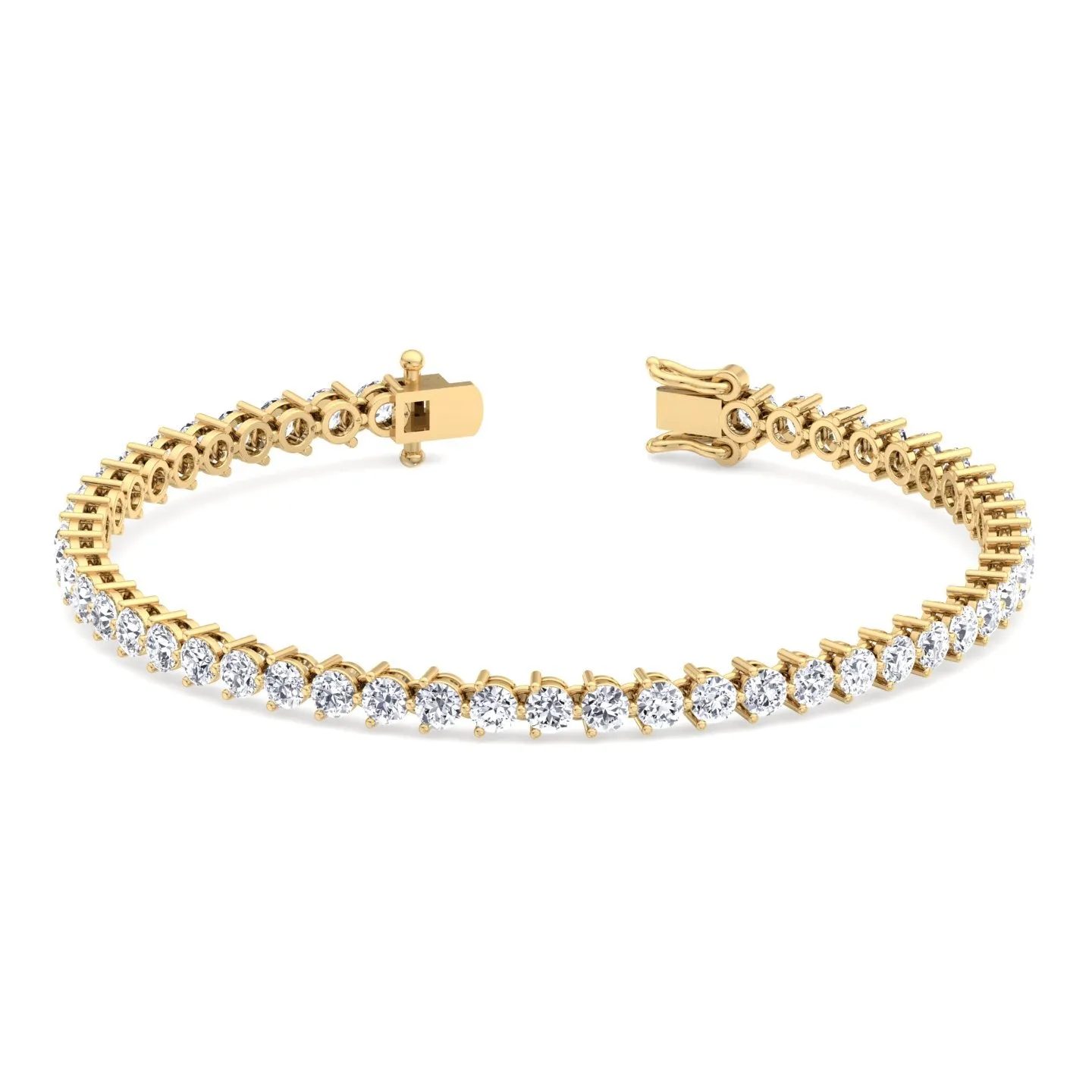 3-Prong Natural Diamond Tennis Bracelet - Martini Style 18K Solid Gold