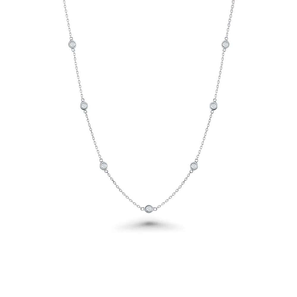 7 Stone Diamond By The Yard Necklace, Bezel Set Diamond Station Necklace (0.50 ct.) in 14K Gold