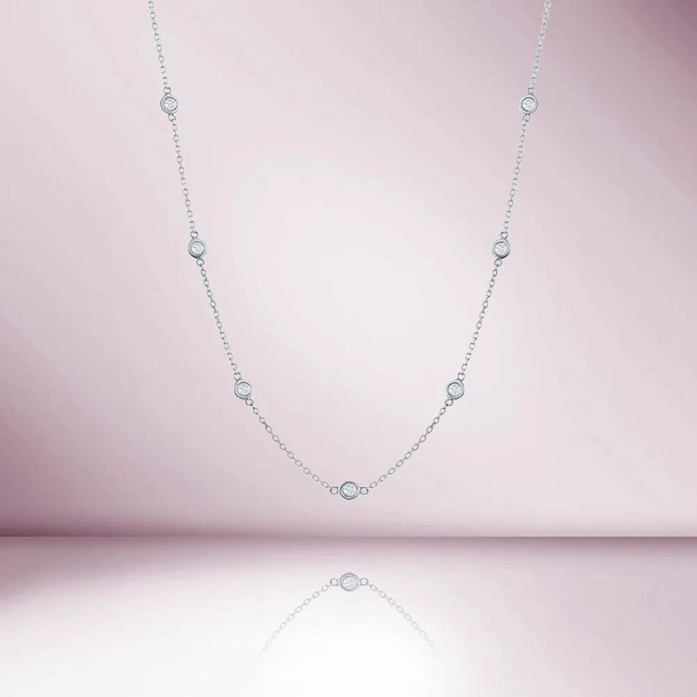 7 Stone Diamond By The Yard Necklace, Bezel Set Diamond Station Necklace (0.50 ct.) in 14K Gold