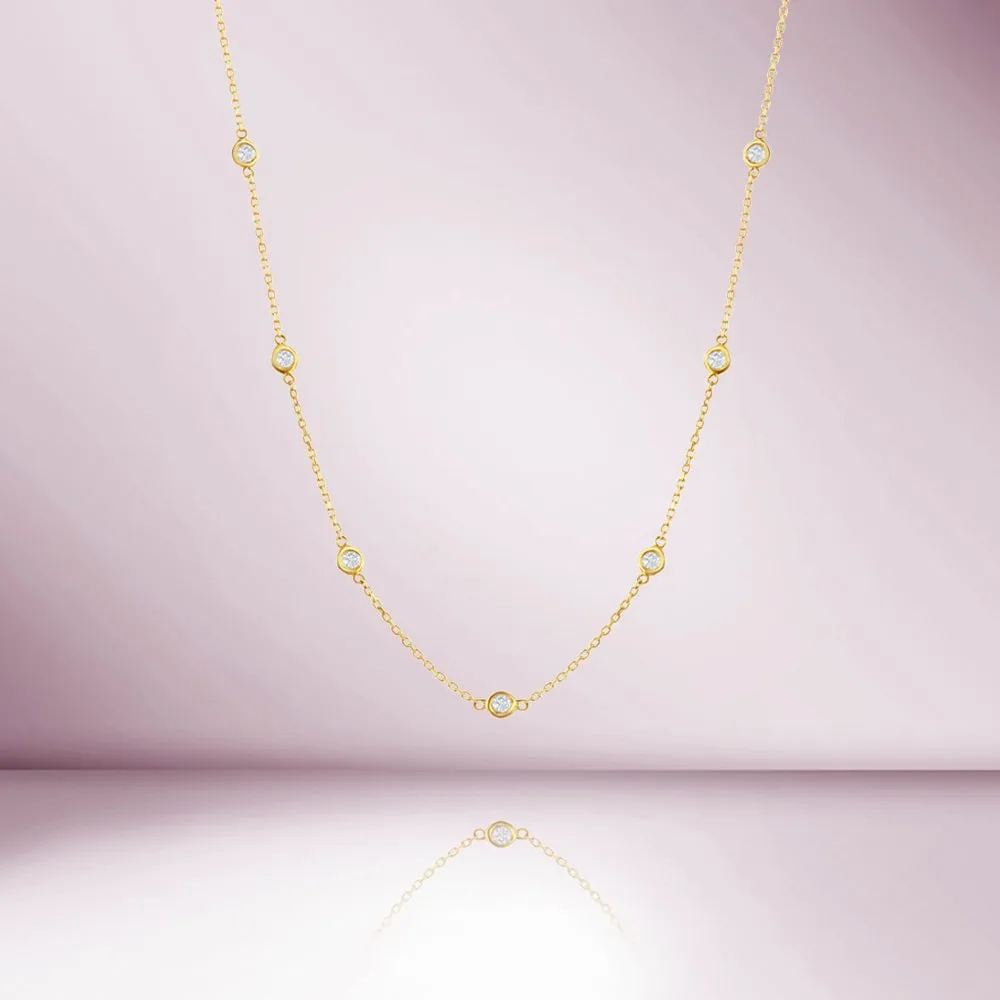 7 Stone Diamond By The Yard Necklace, Bezel Set Diamond Station Necklace (0.50 ct.) in 14K Gold