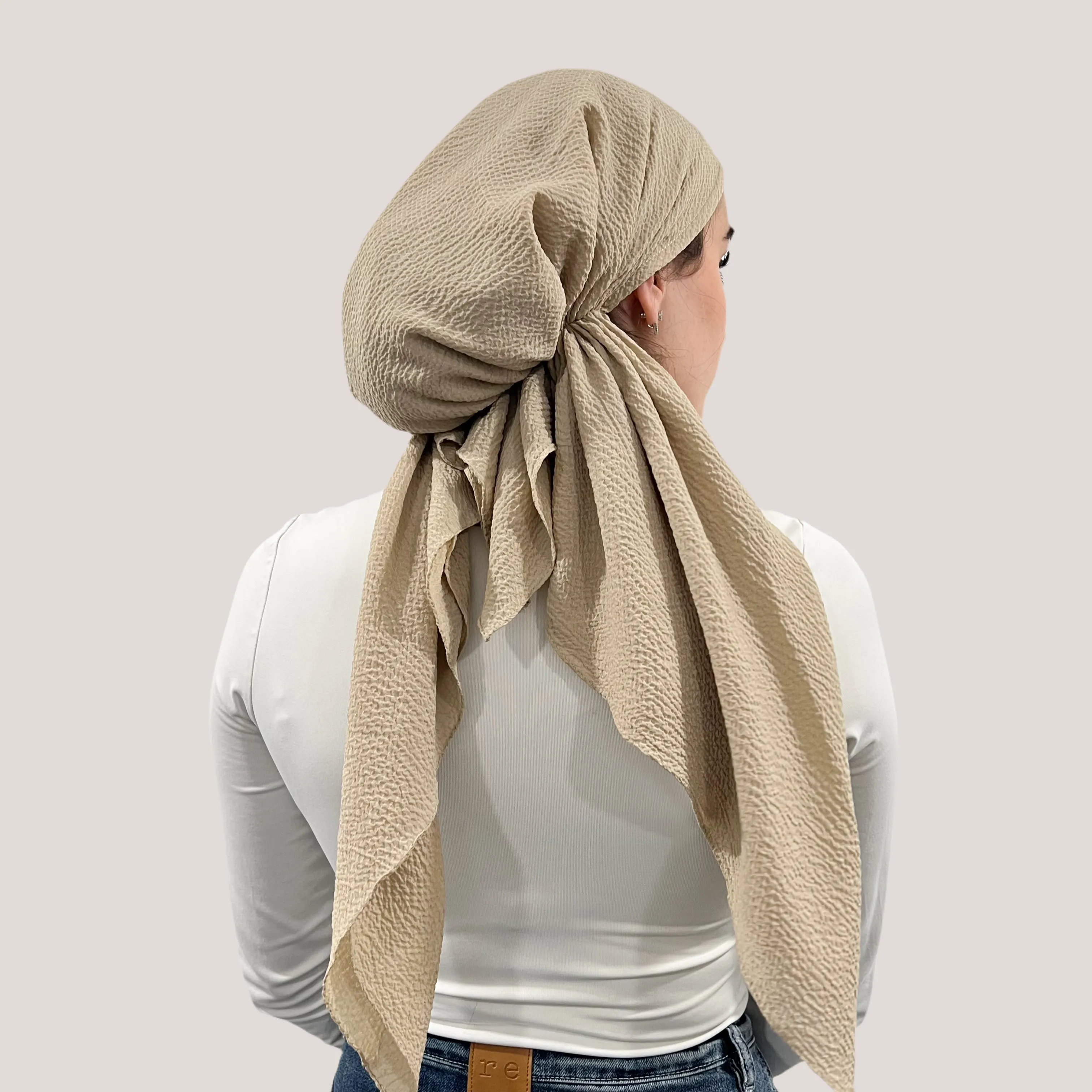 Beige Crinkle Pre-Tied Scarf