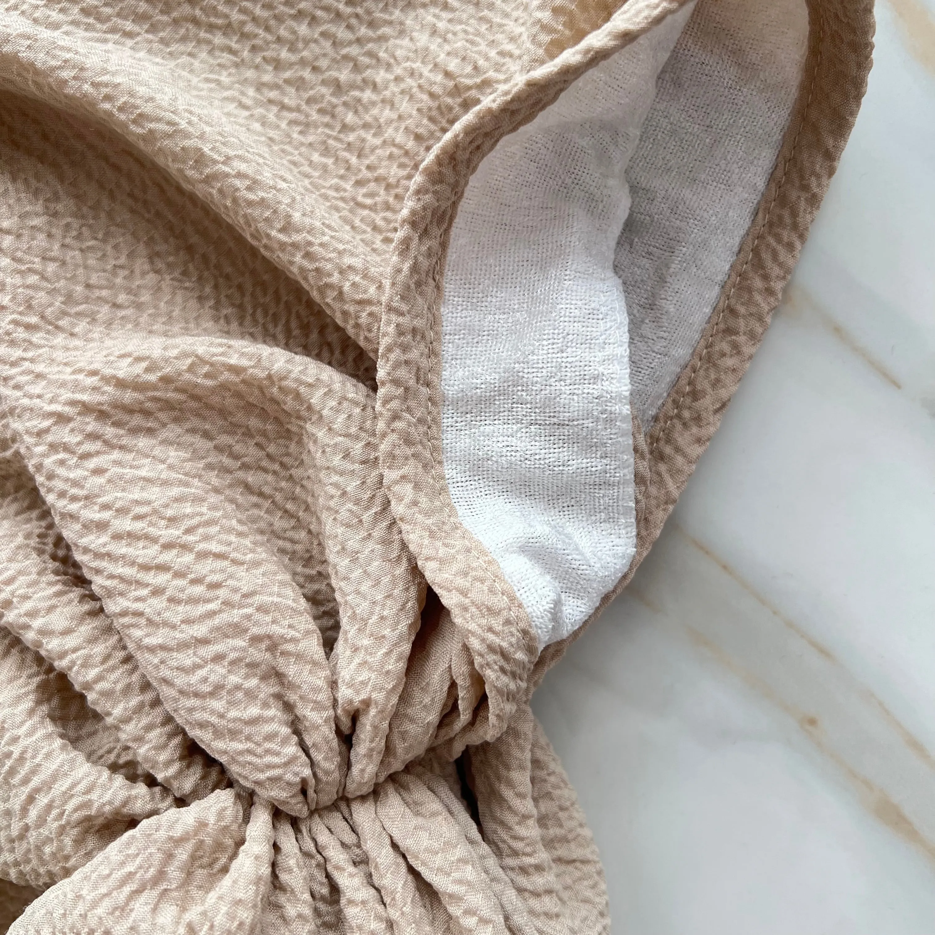 Beige Crinkle Pre-Tied Scarf