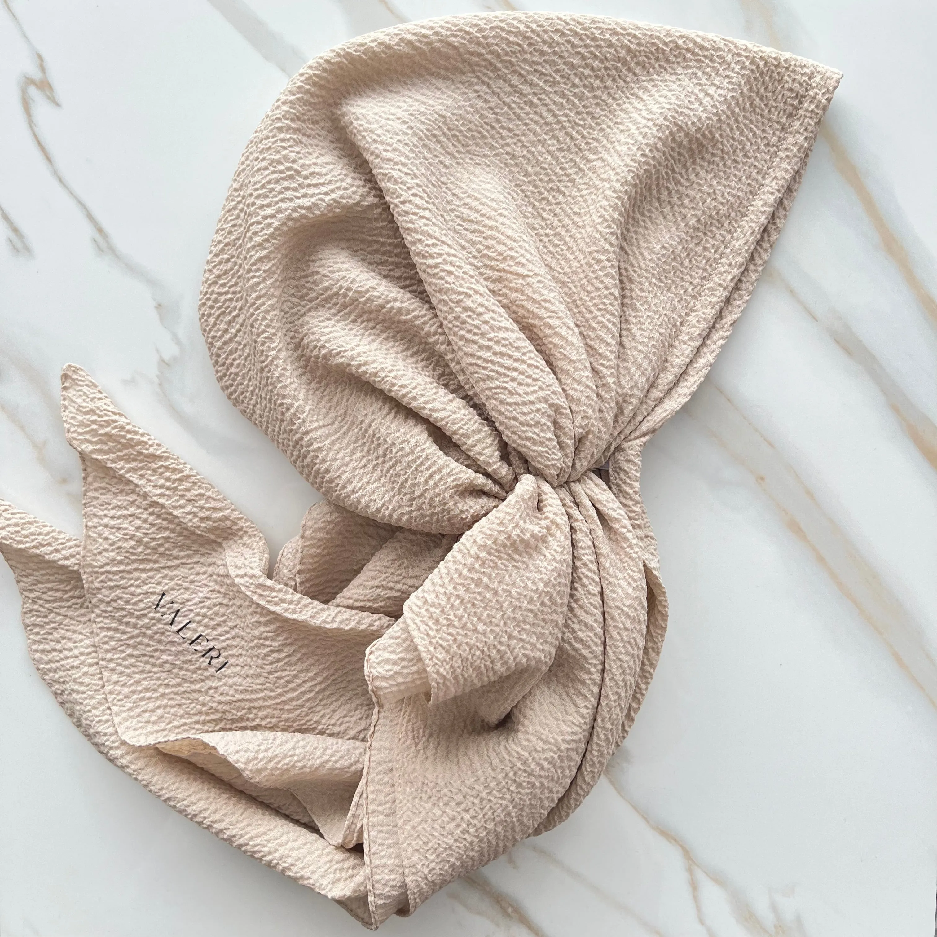 Beige Crinkle Pre-Tied Scarf