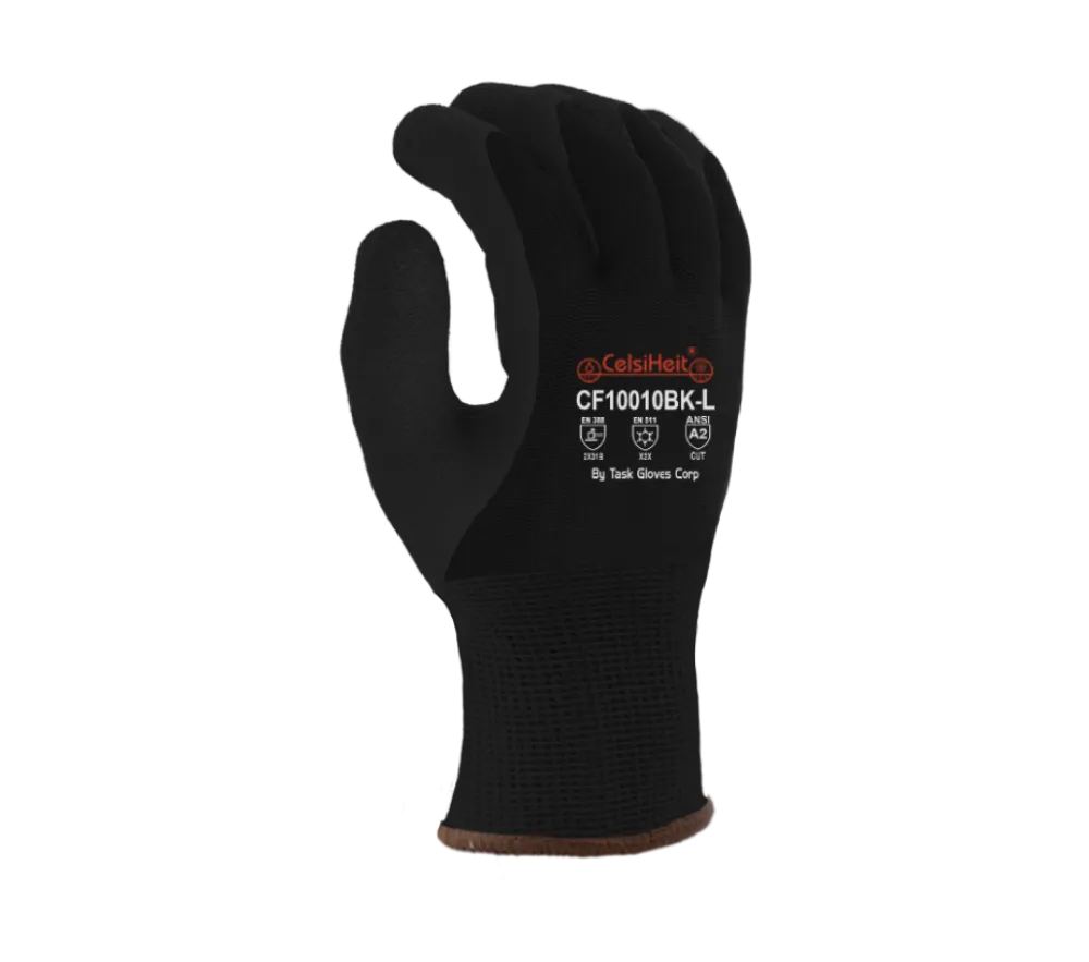 Black Heavy Thermal Shell, Double Layer Acrylic Insulation, Black Crinkle Latex Palm Coated Gloves with PVC Waterproof Barrier