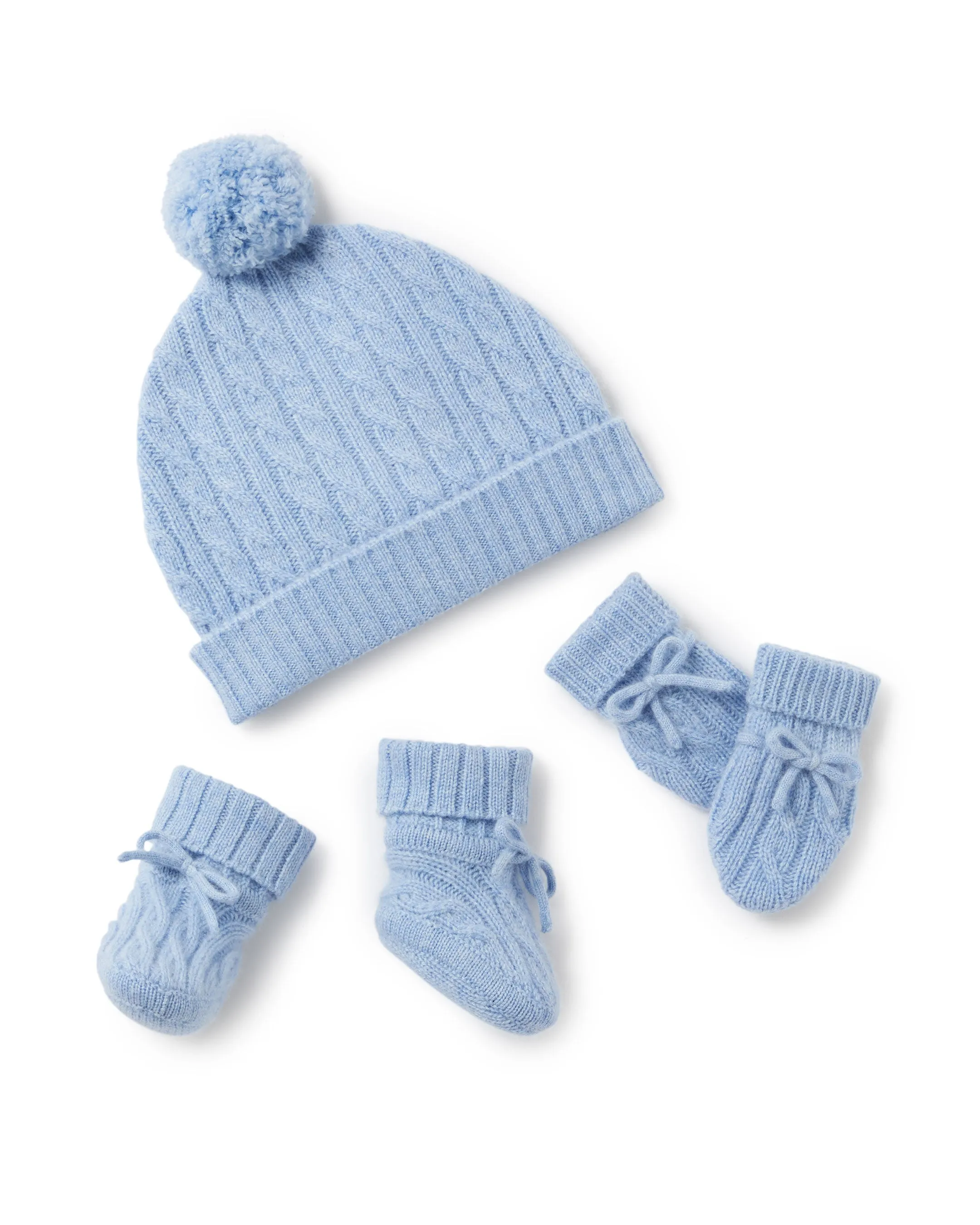 Cable Cashmere Mittens Cornflower Blue