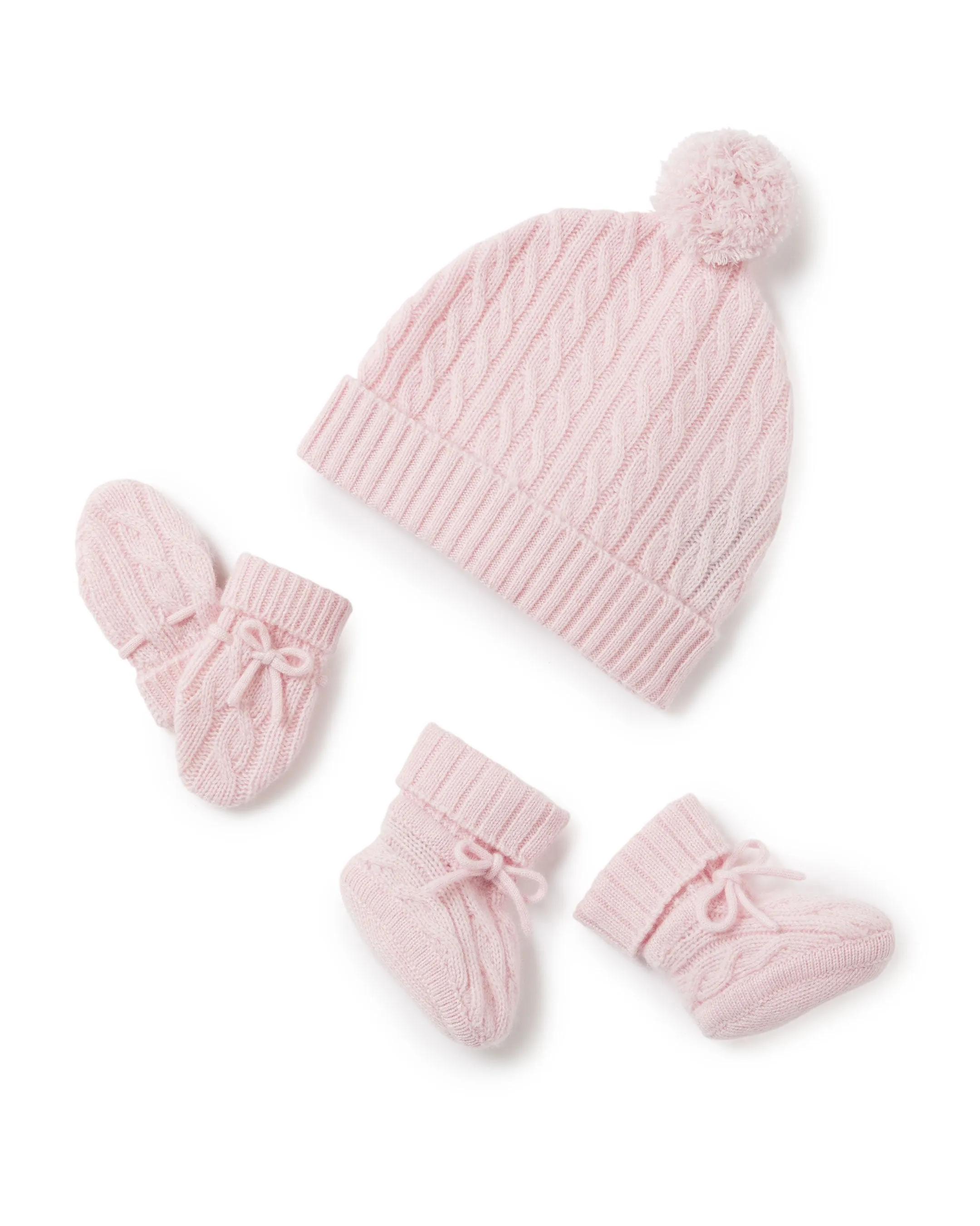 Cable Cashmere Mittens Pale Pink