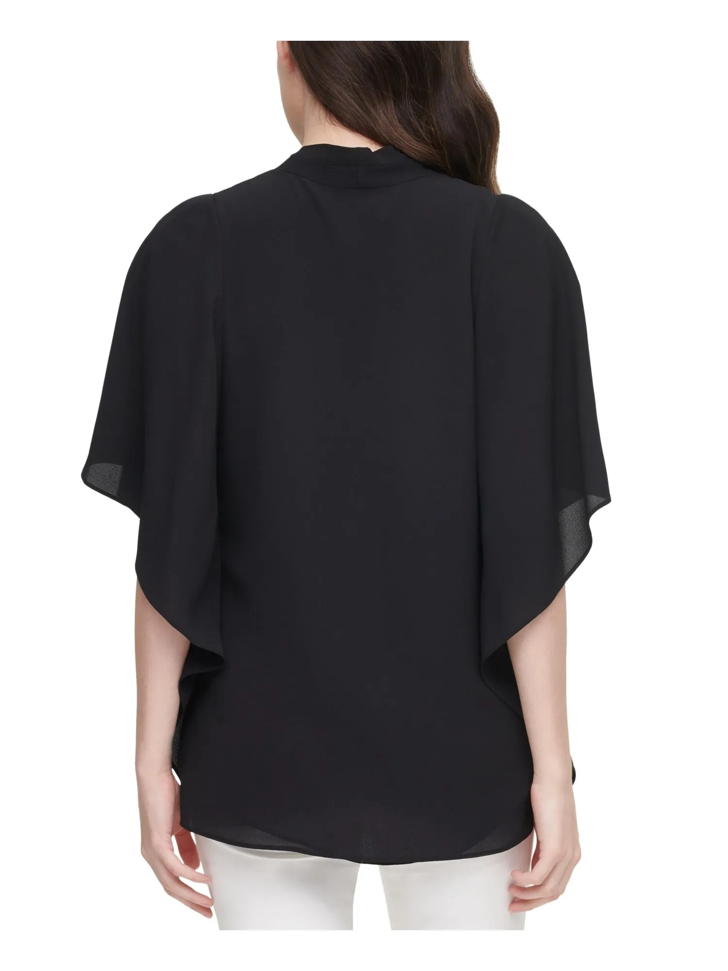 CALVIN KLEIN Womens Stretch Pleated Flutter Sleeve Wear To Work Top