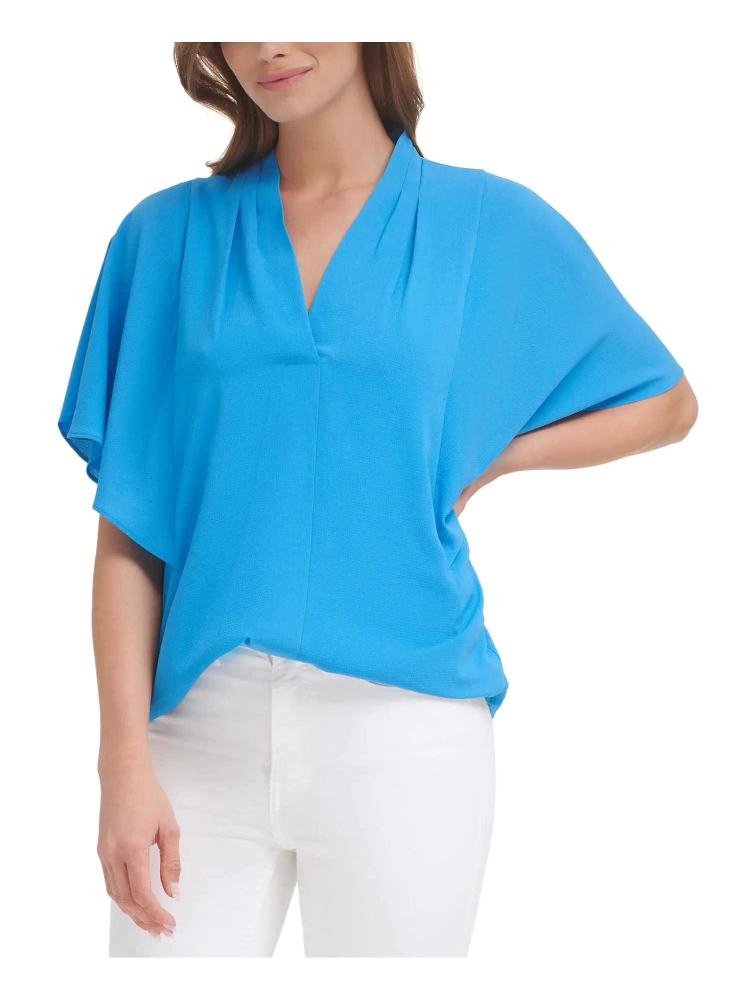 CALVIN KLEIN Womens Stretch Pleated Flutter Sleeve Wear To Work Top