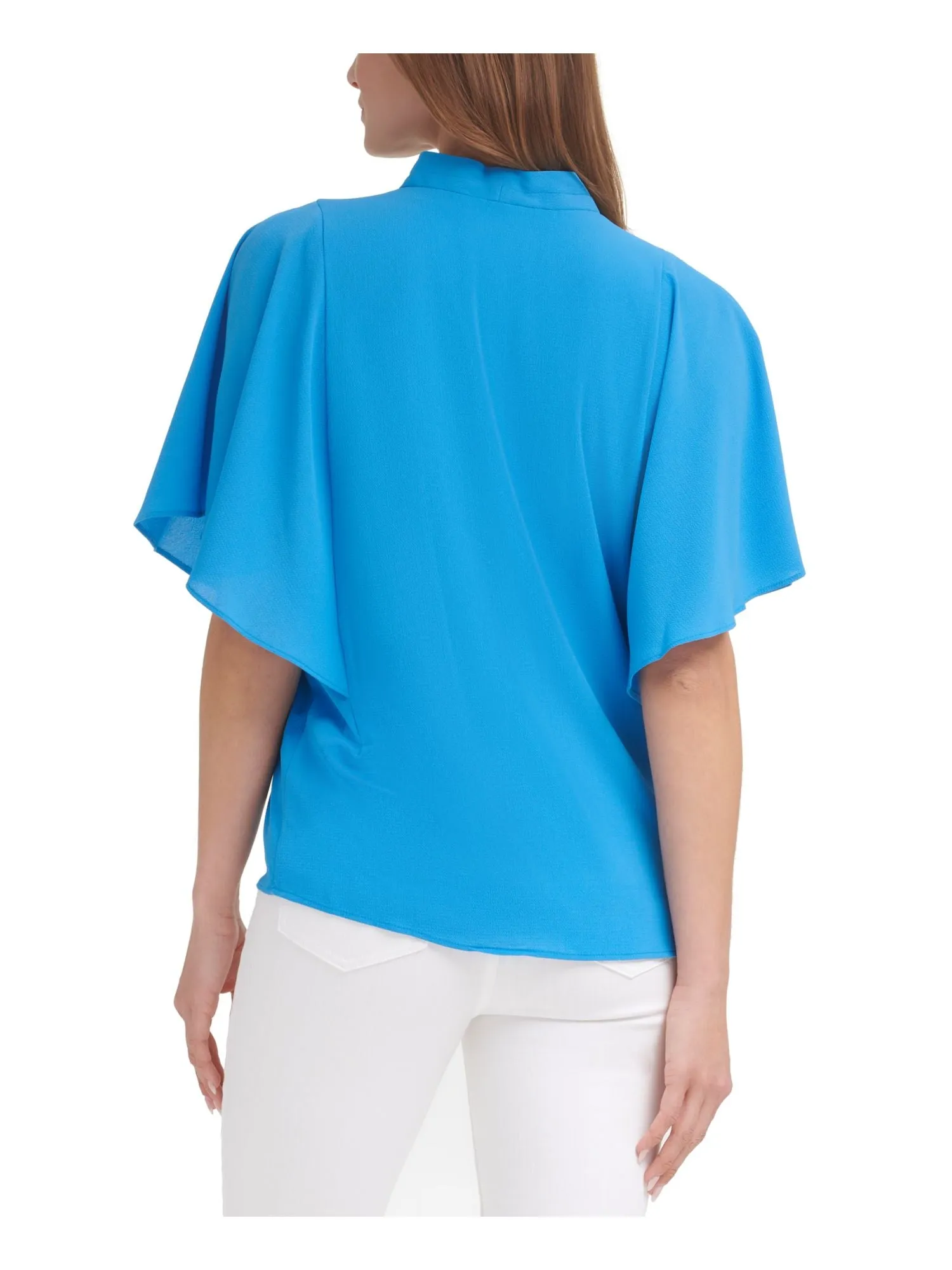 CALVIN KLEIN Womens Stretch Pleated Flutter Sleeve Wear To Work Top