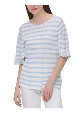 CALVIN KLEIN Womens Striped Short Sleeve Jewel Neck Top