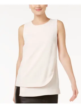 CALVIN KLEIN Womens White Pleated Sleeveless Jewel Neck Evening Tunic Top