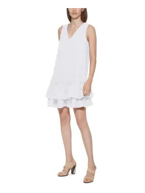 CALVIN KLEIN Womens Zippered Flutter Sleeve V Neck Above The Knee Fit   Flare Dress