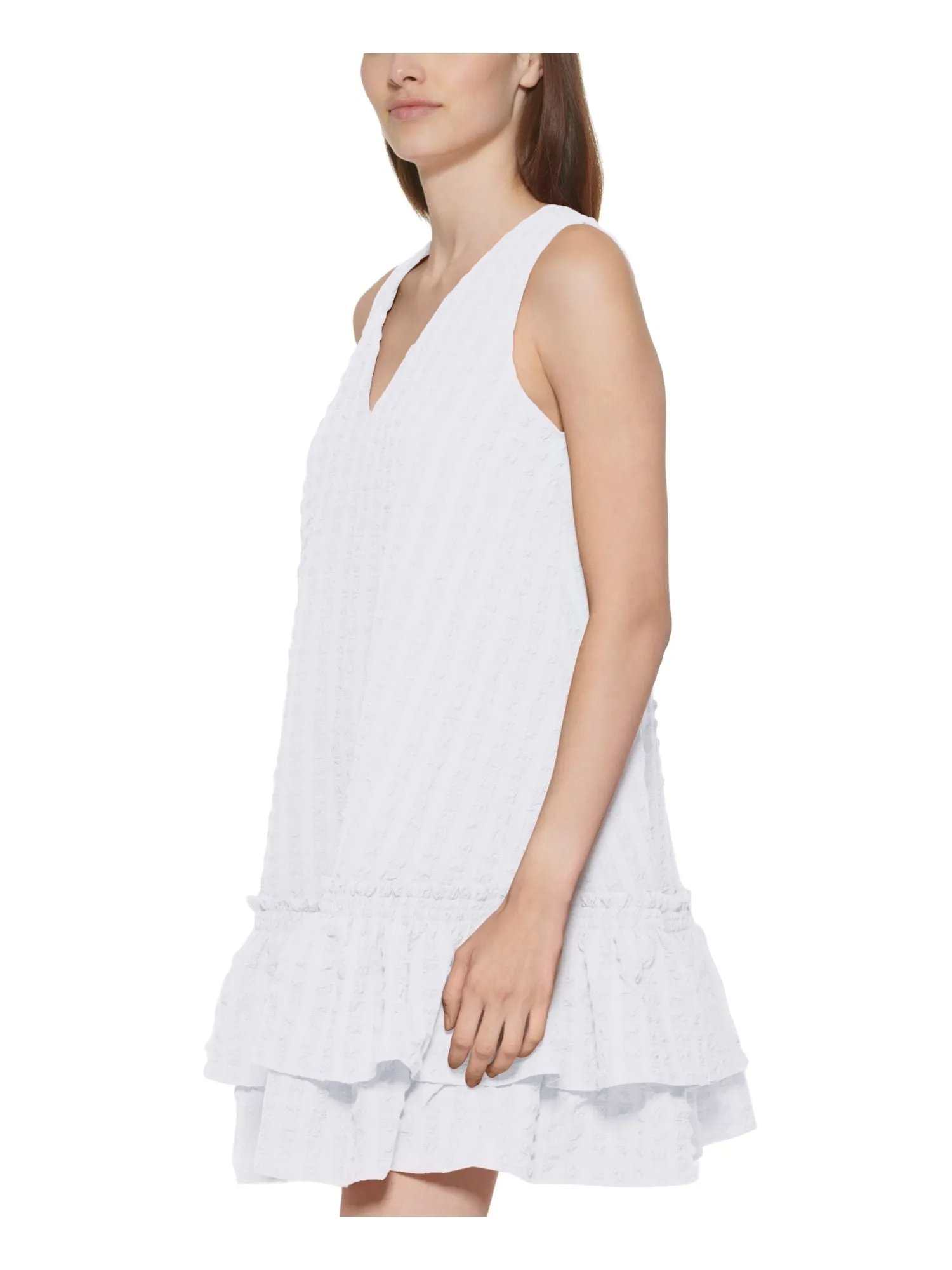 CALVIN KLEIN Womens Zippered Flutter Sleeve V Neck Above The Knee Fit   Flare Dress