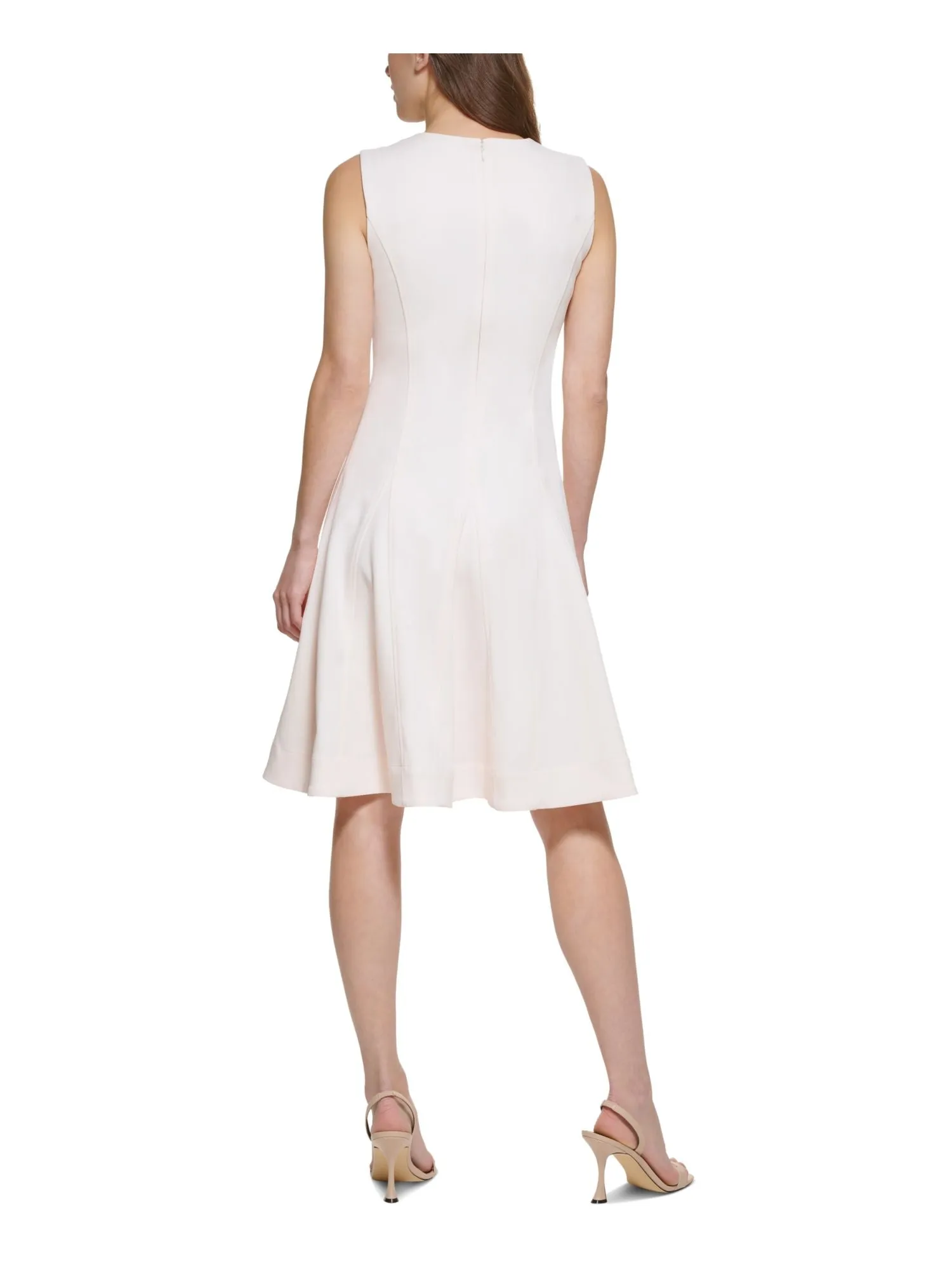 CALVIN KLEIN Womens Zippered Sleeveless Jewel Neck Above The Knee Wear To Work Fit   Flare Dress