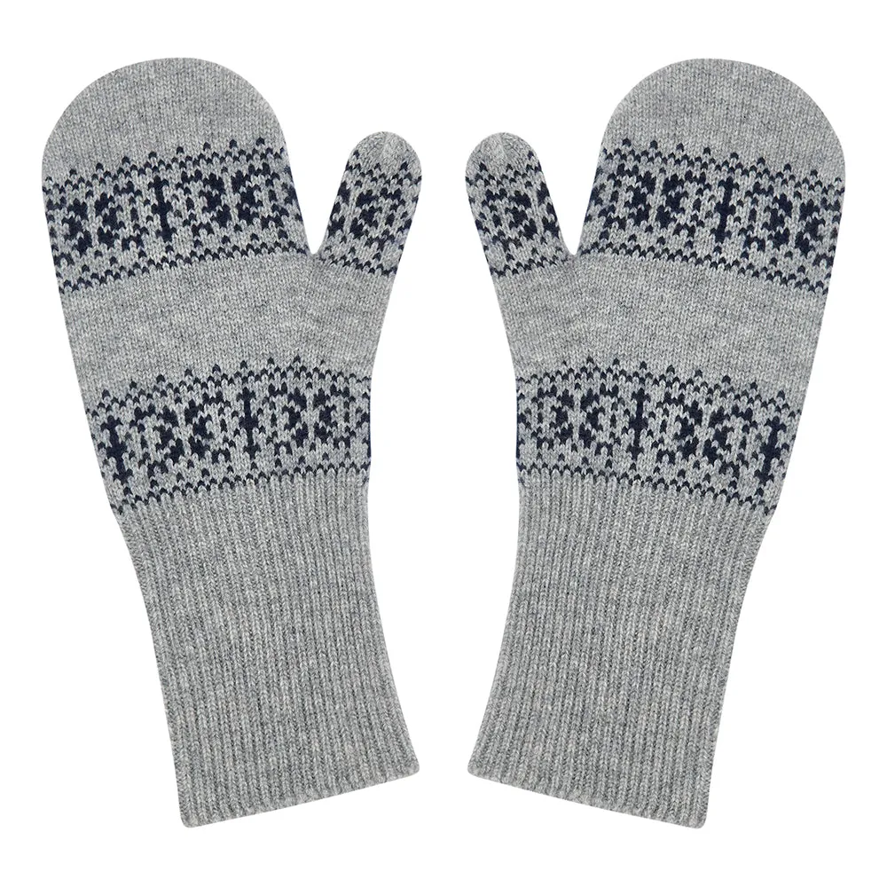 Cashmere Wool Norse Mittens in Grey and Navy