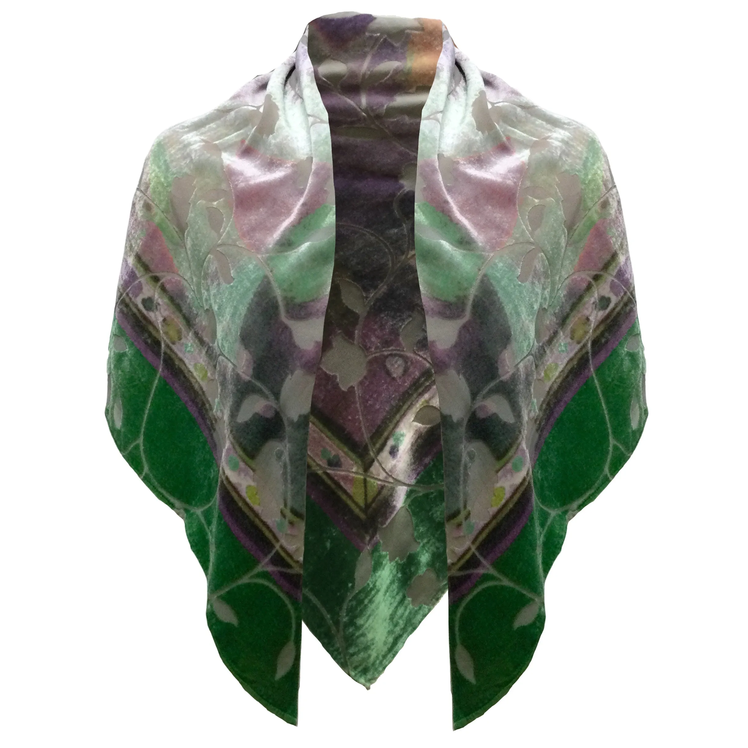 Chanel Green / Purple Leaf Design Square Scarf/Wrap