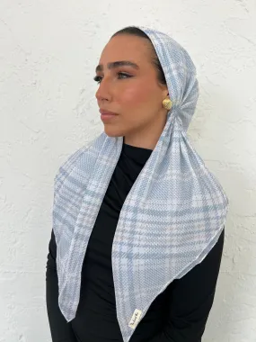 CLASSIC PRETIED Blue Plaid Head Scarf (WITH VELVET GRIP)