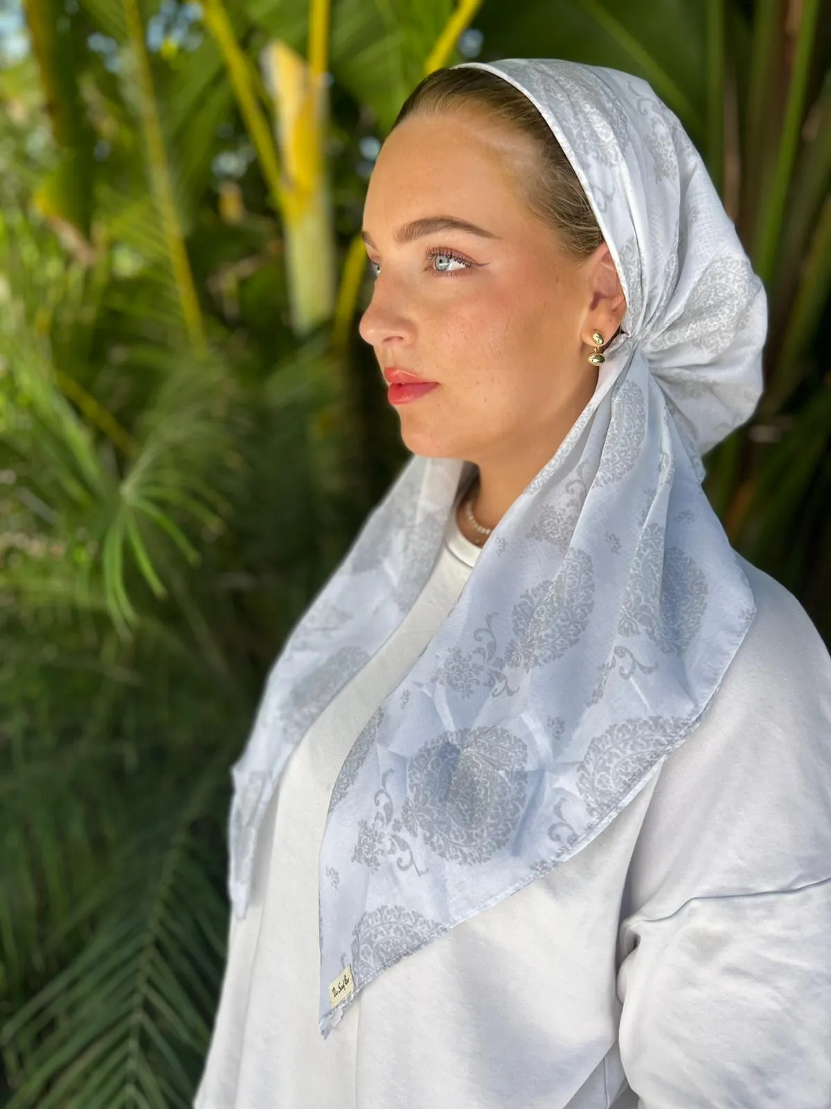 CLASSIC PRETIED Grey Mediterranean Head Scarf (WITH VELVET GRIP)