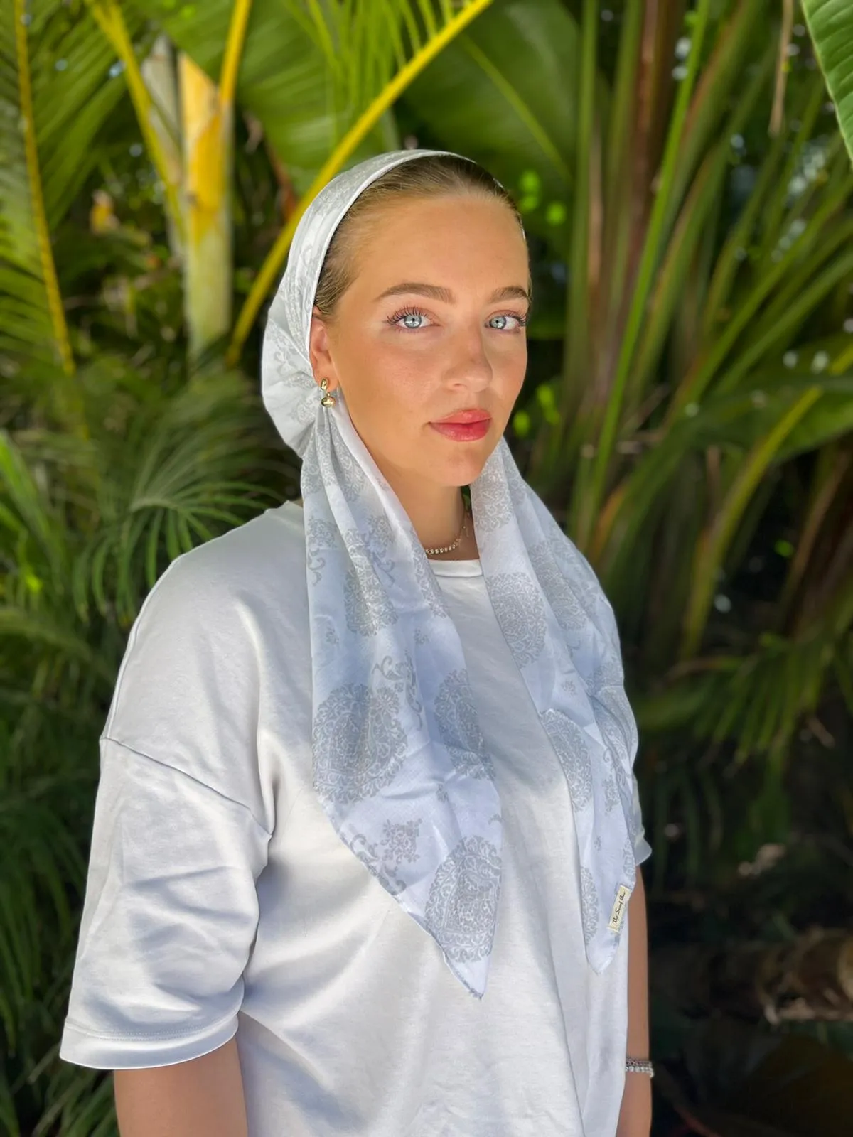 CLASSIC PRETIED Grey Mediterranean Head Scarf (WITH VELVET GRIP)