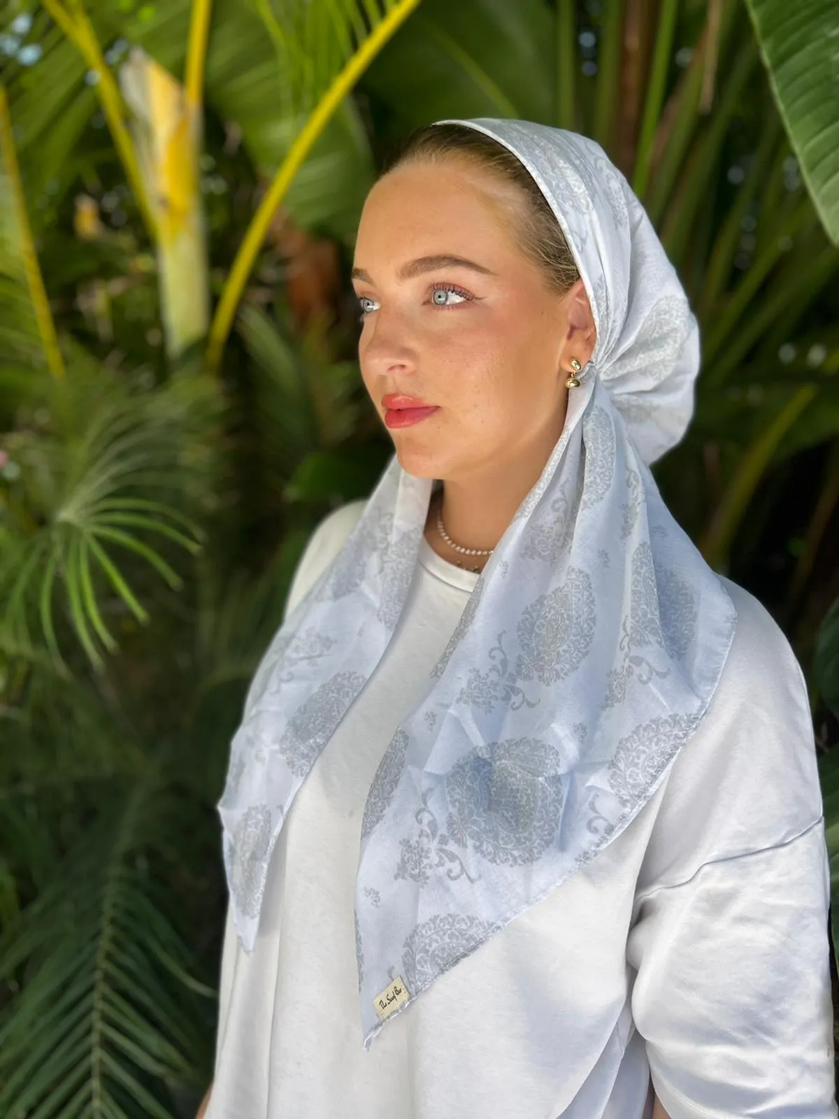 CLASSIC PRETIED Grey Mediterranean Head Scarf (WITH VELVET GRIP)