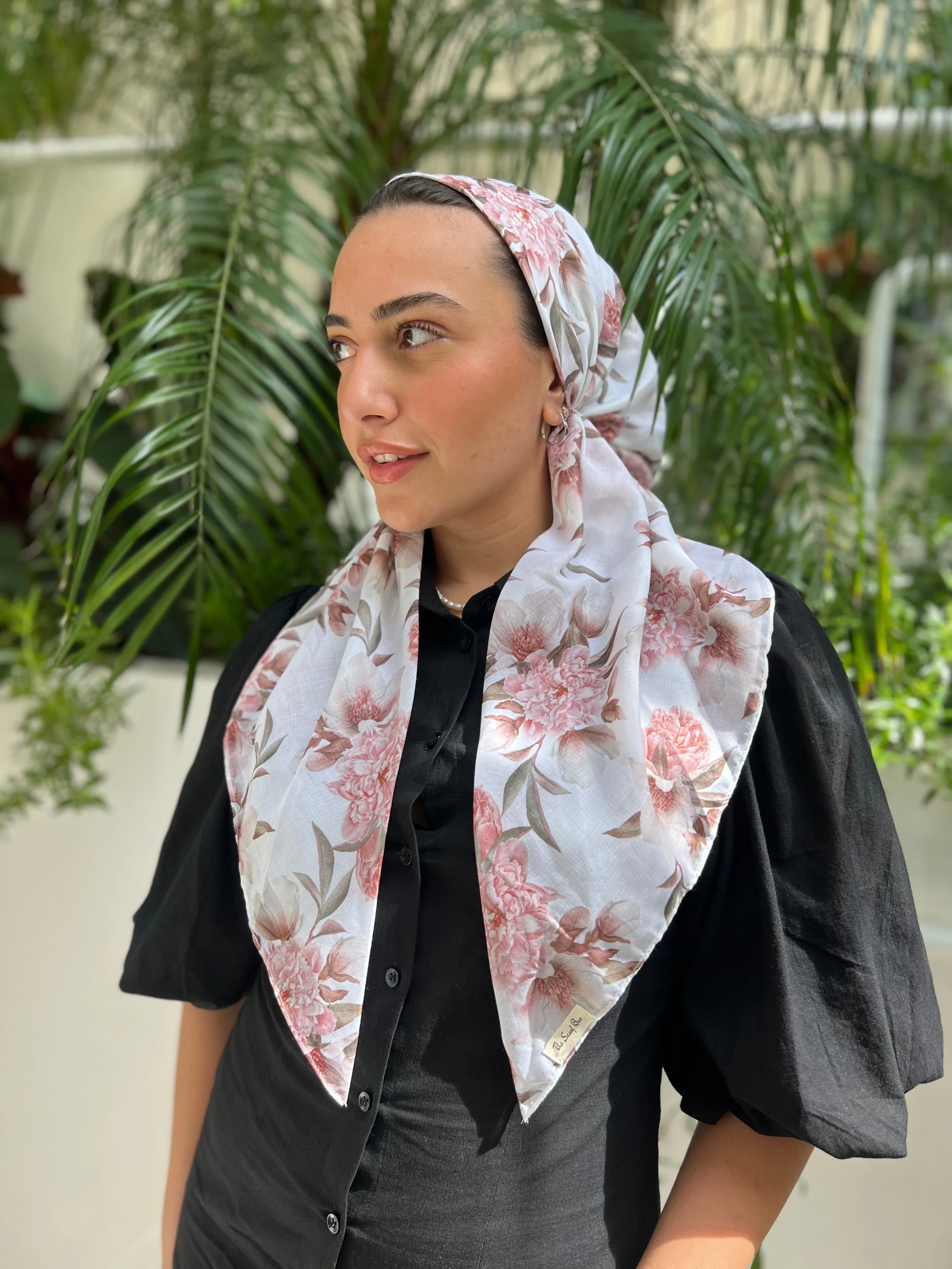 CLASSIC PRETIED Peonies Floral Head Scarf (WITH VELVET GRIP)