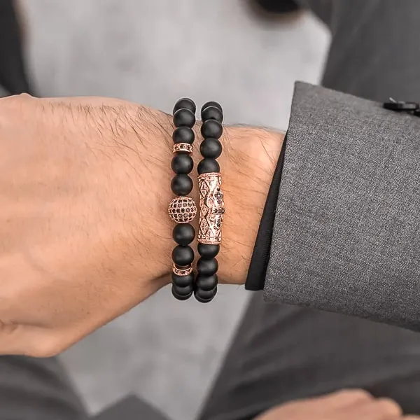 Classy Men Rose Gold Matte Black Bracelet Set