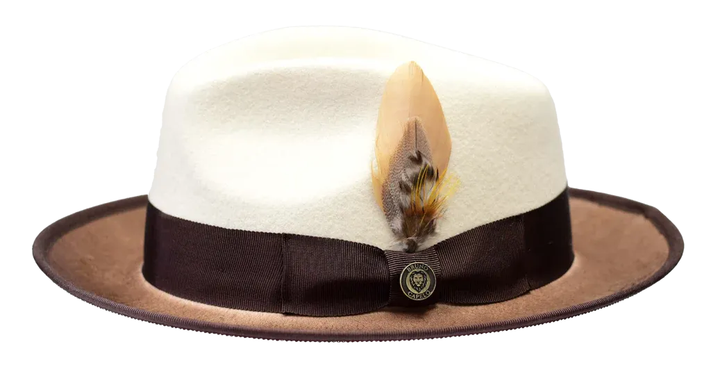 Cream-Brown Bruno Capelo Wool Hat Felt Fedora New Yorker Collection