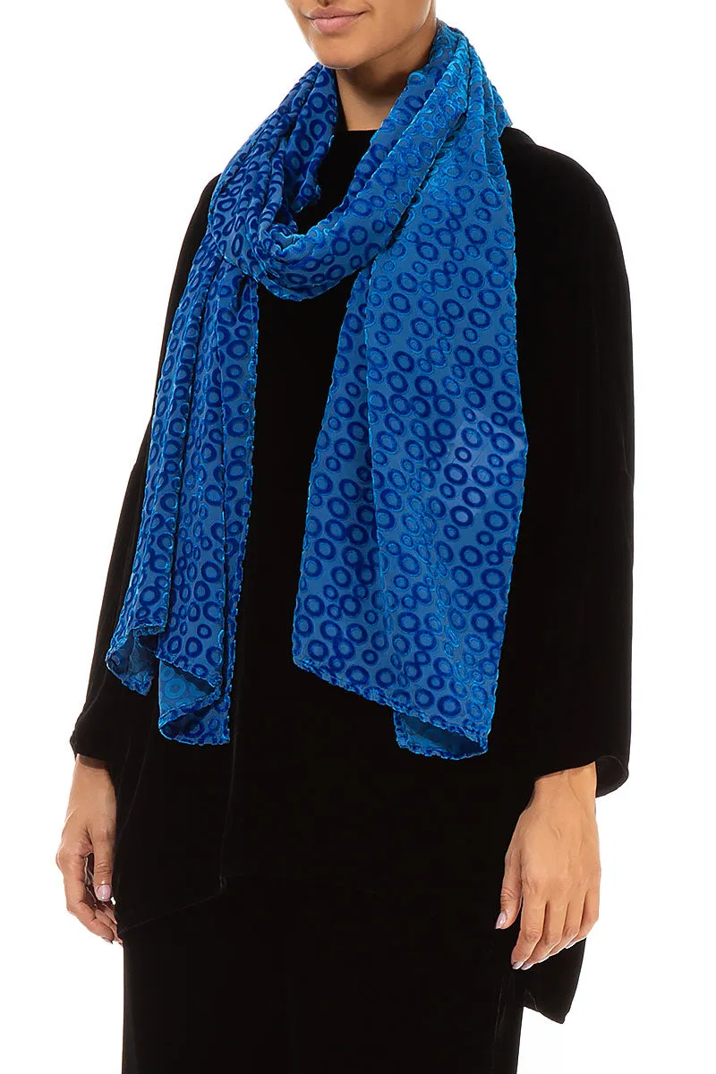 Devoré Ring Petrol Blue Silk Velvet Scarf