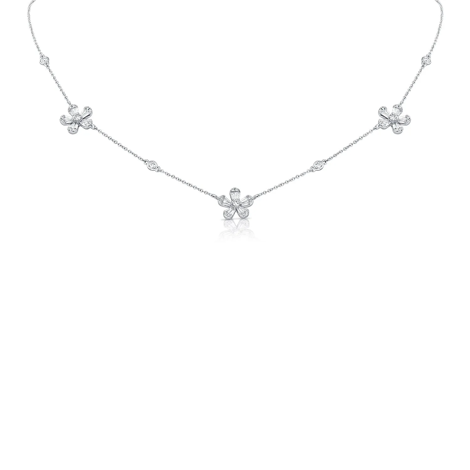 Diamond Flower Station Necklace